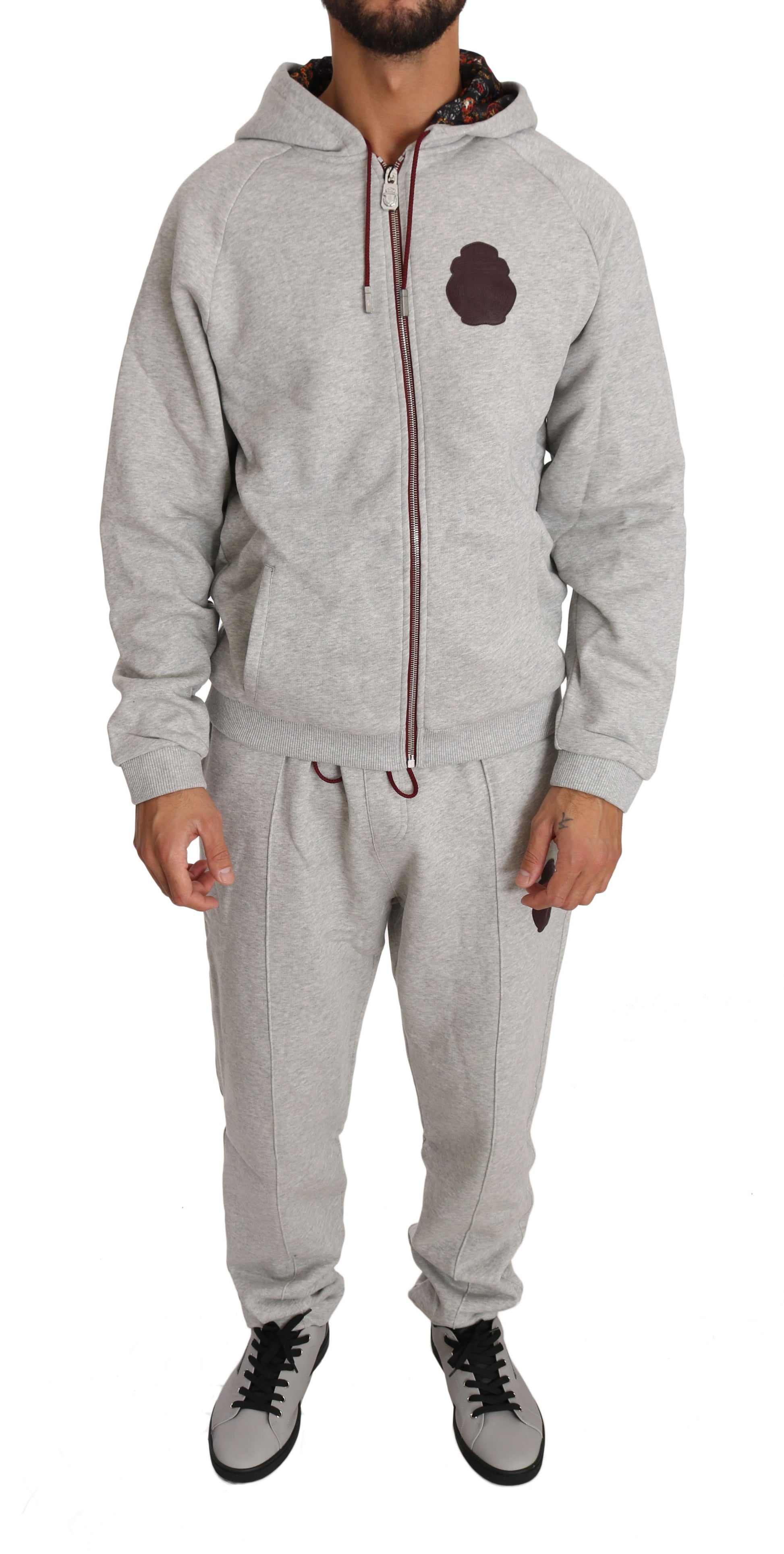Billionaire Italian Couture – Elegantes graues Trainingsanzug-Ensemble mit Kapuze