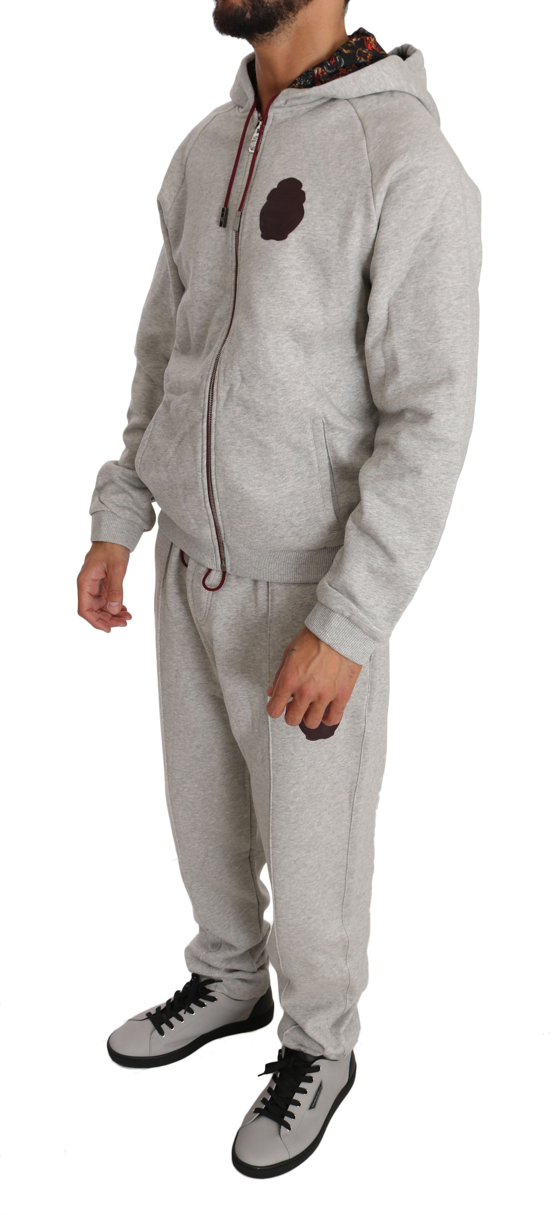Billionaire Italian Couture – Elegantes graues Trainingsanzug-Ensemble mit Kapuze