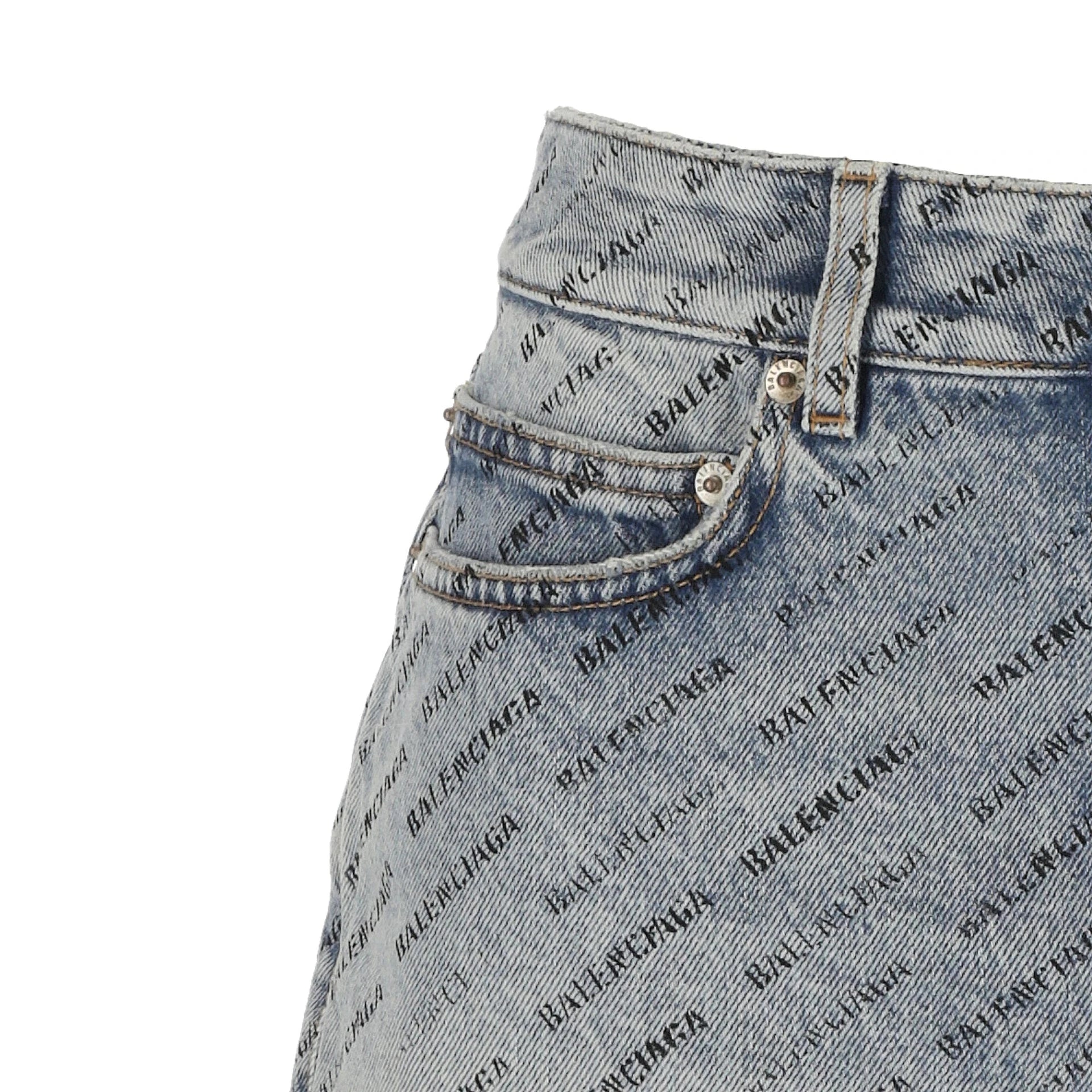 Balenciaga Logo Print Denim Skirt