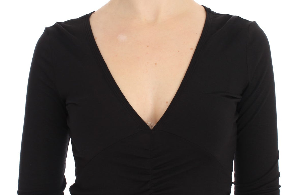 Pull élégant à col en V en viscose mélangée noire Versace Jeans