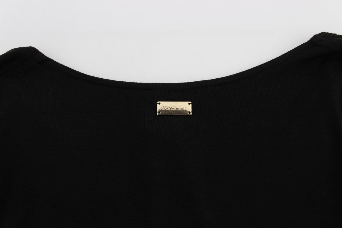 Pull élégant à col en V en viscose mélangée noire Versace Jeans