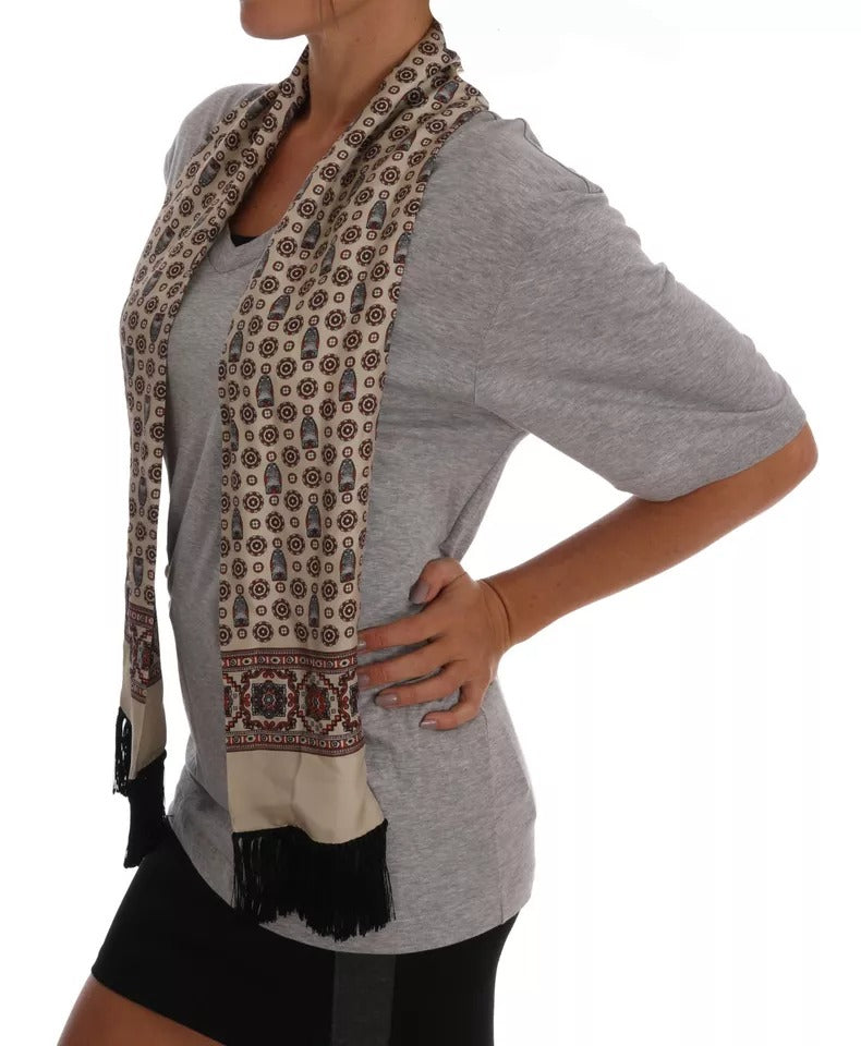 T-shirt haut foulard en soie et coton gris Dolce &amp; Gabbana