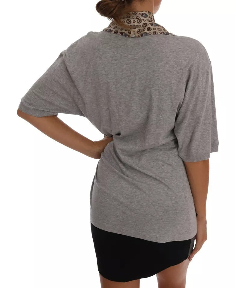 T-shirt haut foulard en soie et coton gris Dolce &amp; Gabbana