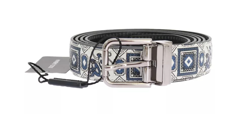 Coffret cadeau ceinture en cuir et nœud papillon en soie blanc et bleu Dolce &amp; Gabbana