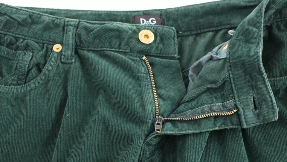 Pantalon slim en velours côtelé de coton vert Dolce &amp; Gabbana D&amp;G
