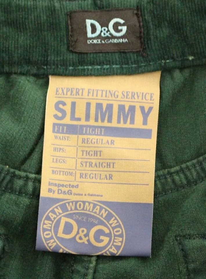 Pantalon slim en velours côtelé de coton vert Dolce &amp; Gabbana D&amp;G
