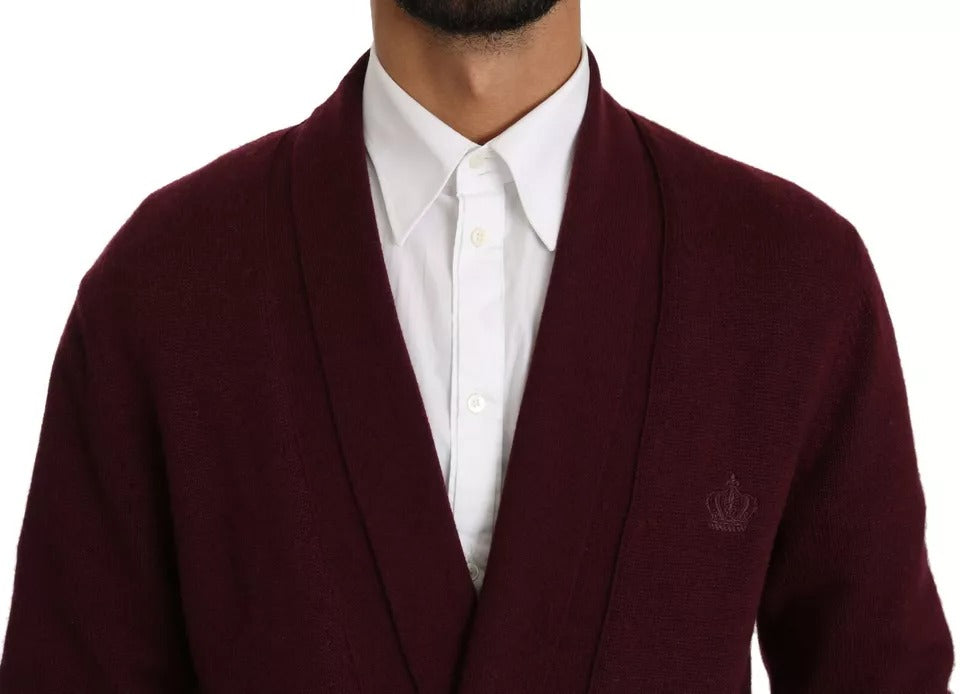 Pull cardigan couronne en cachemire bordeaux Dolce &amp; Gabbana