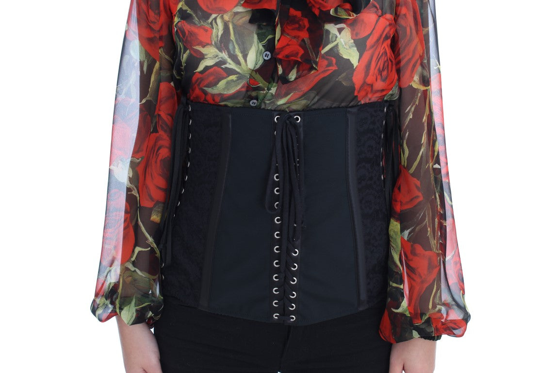 Dolce &amp; Gabbana – Eleganter Korsettgürtel aus schwarzem Brokat mit Blumenmuster