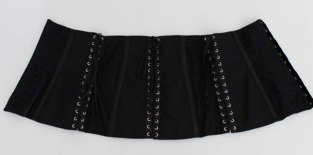 Dolce &amp; Gabbana – Eleganter Korsettgürtel aus schwarzem Brokat mit Blumenmuster