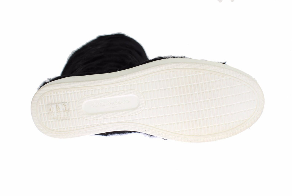 Dolce &amp; Gabbana Elegante flache Sneaker-Stiefel aus schwarzem Pelzleder