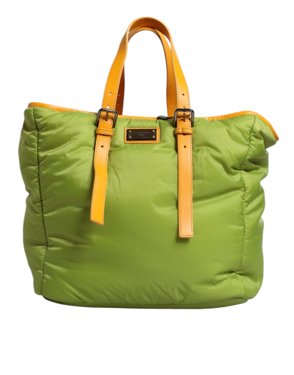 Sac fourre-tout à bandoulière en nylon vert rembourré avec plaque logo Dolce &amp; Gabbana