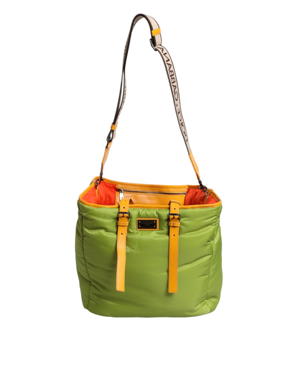 Sac fourre-tout à bandoulière en nylon vert rembourré avec plaque logo Dolce &amp; Gabbana