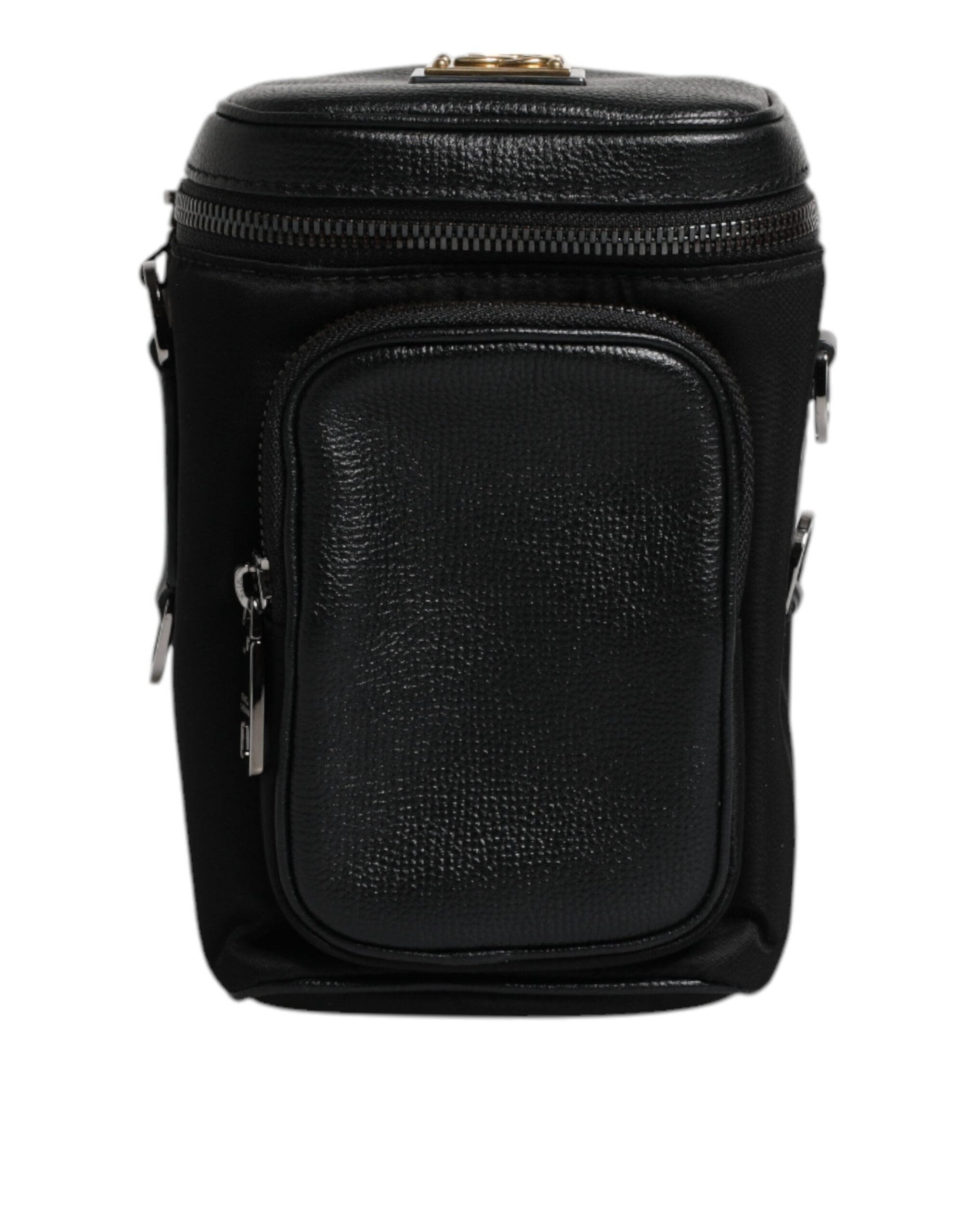 Sac bandoulière en cuir noir avec logo Dolce &amp; Gabbana