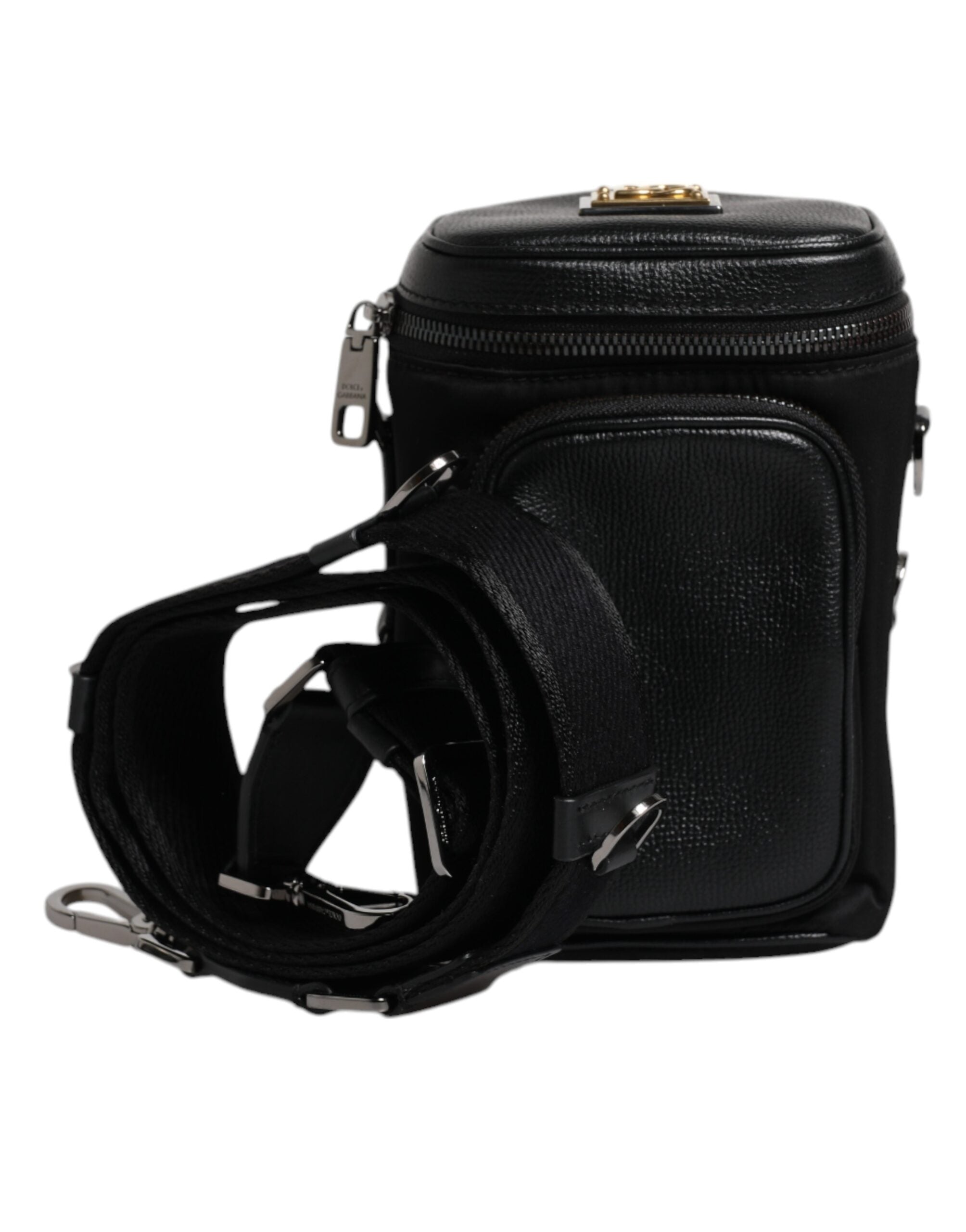 Sac bandoulière en cuir noir avec logo Dolce &amp; Gabbana