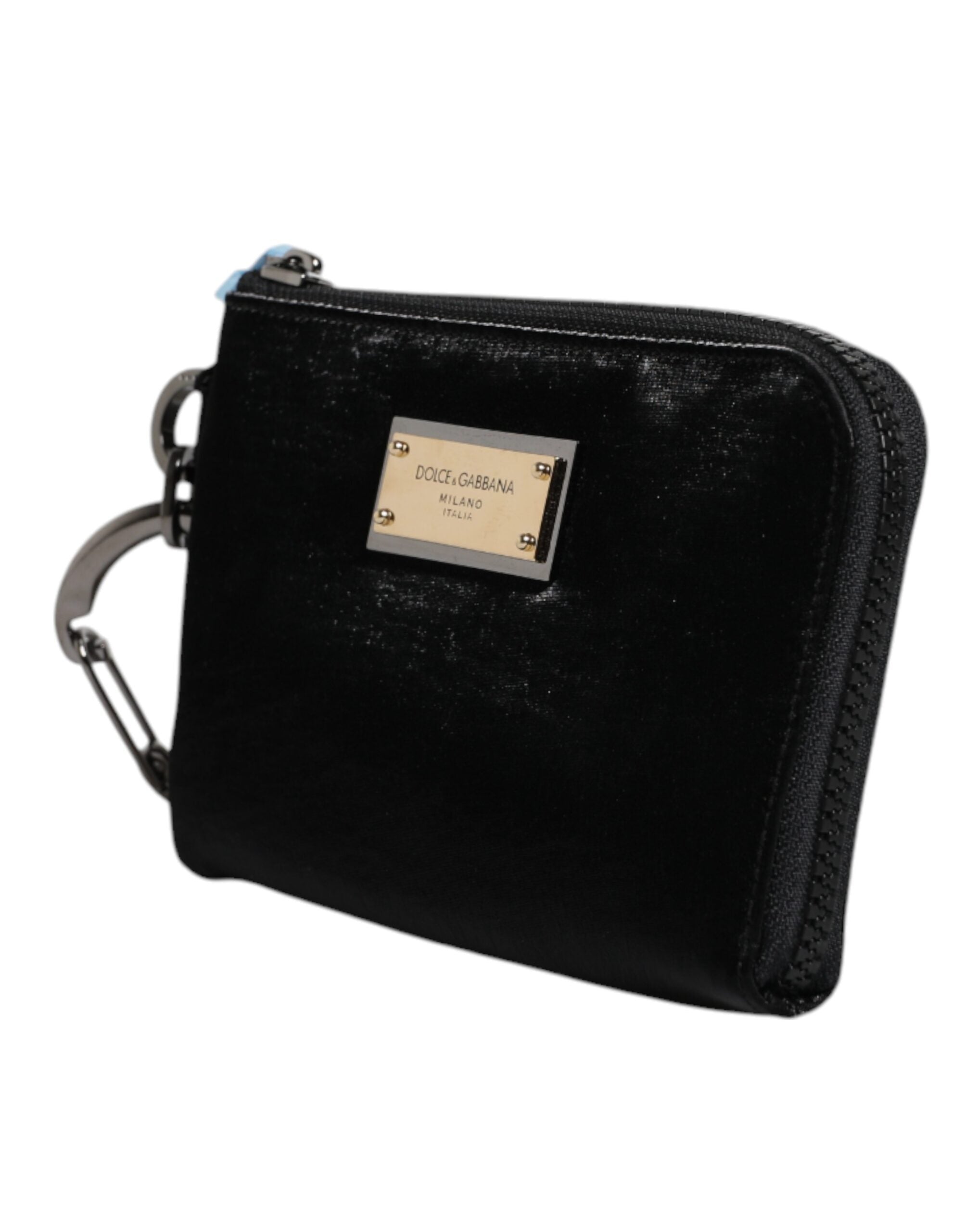 Pochette porte-clés Dolce &amp; Gabbana en nylon noir avec logo