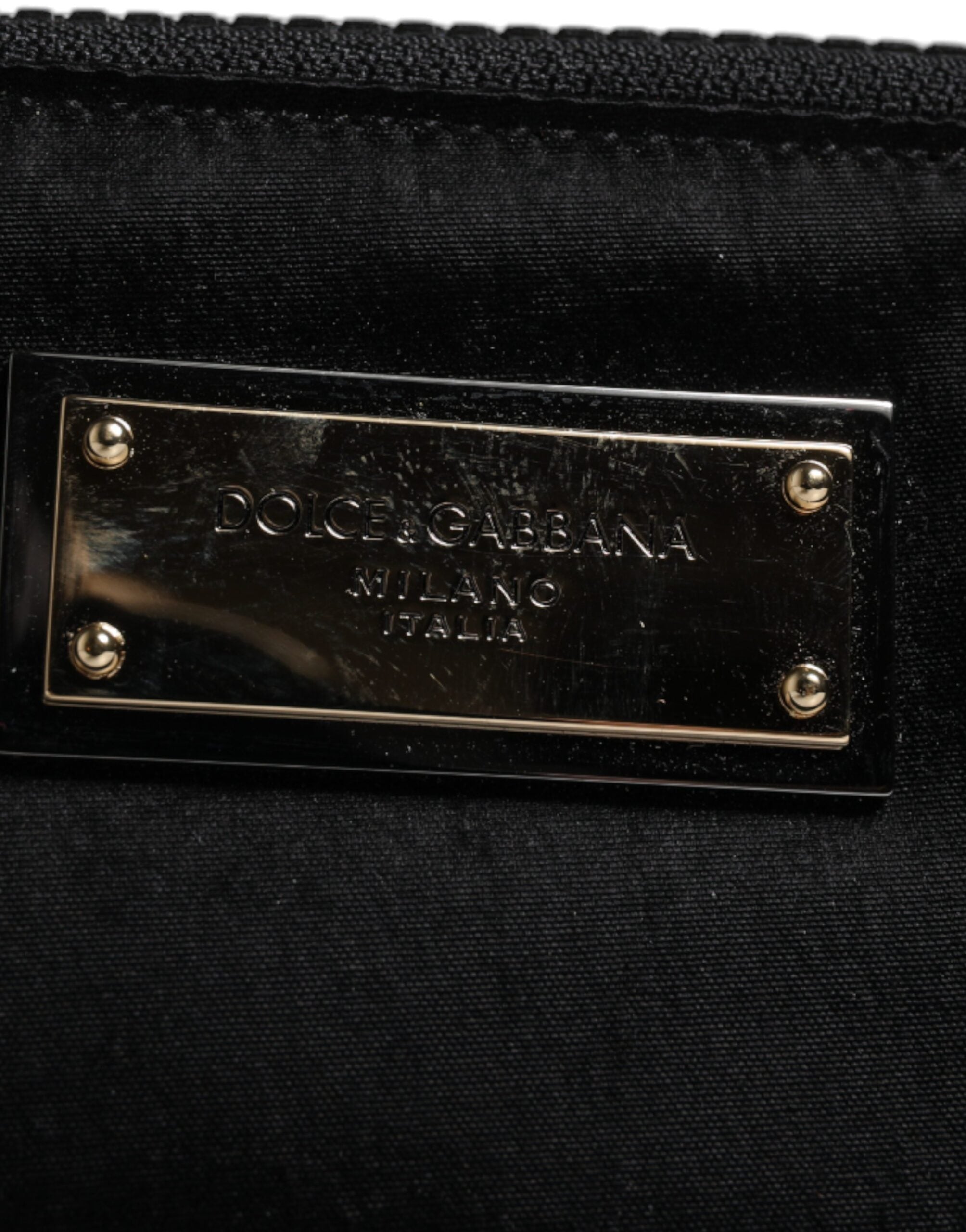 Pochette porte-clés Dolce &amp; Gabbana en nylon noir avec logo