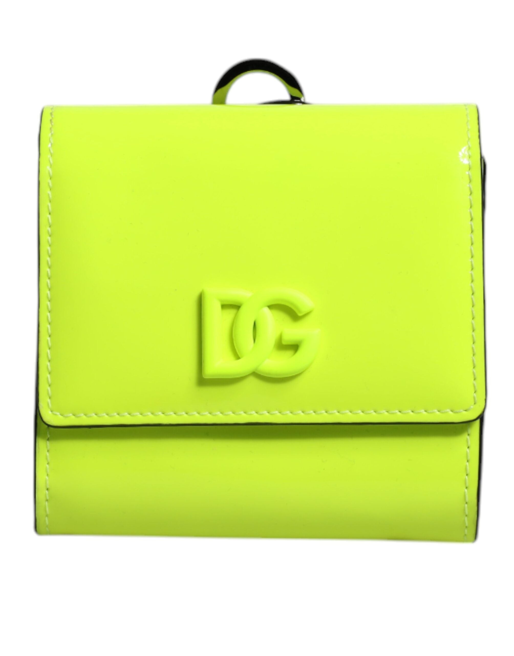 Portefeuille porte-cartes Dolce &amp; Gabbana jaune vert à deux volets avec logo DG et sangle de cou