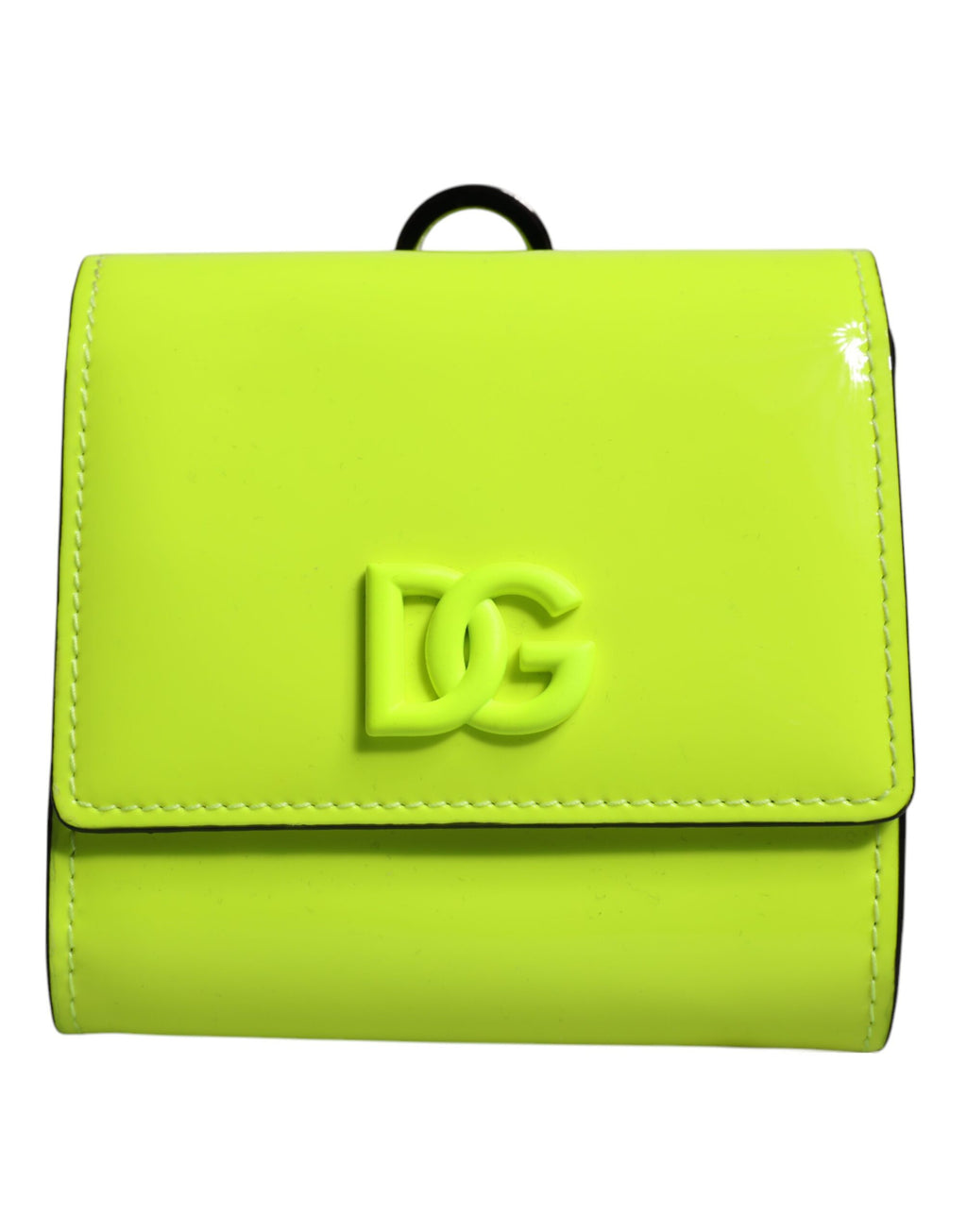 Portefeuille porte-cartes Dolce &amp; Gabbana jaune vert à deux volets avec logo DG et sangle de cou