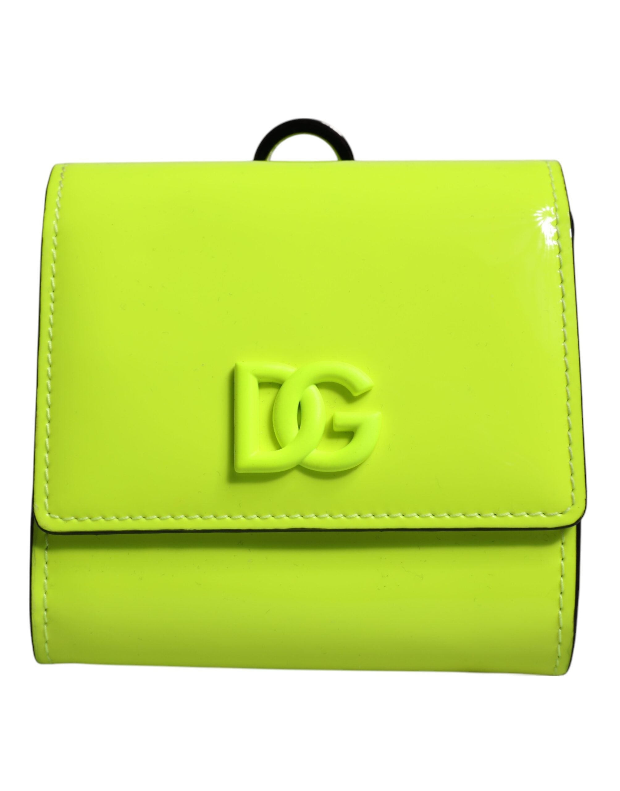 Portefeuille porte-cartes Dolce &amp; Gabbana jaune vert à deux volets avec logo DG et sangle de cou
