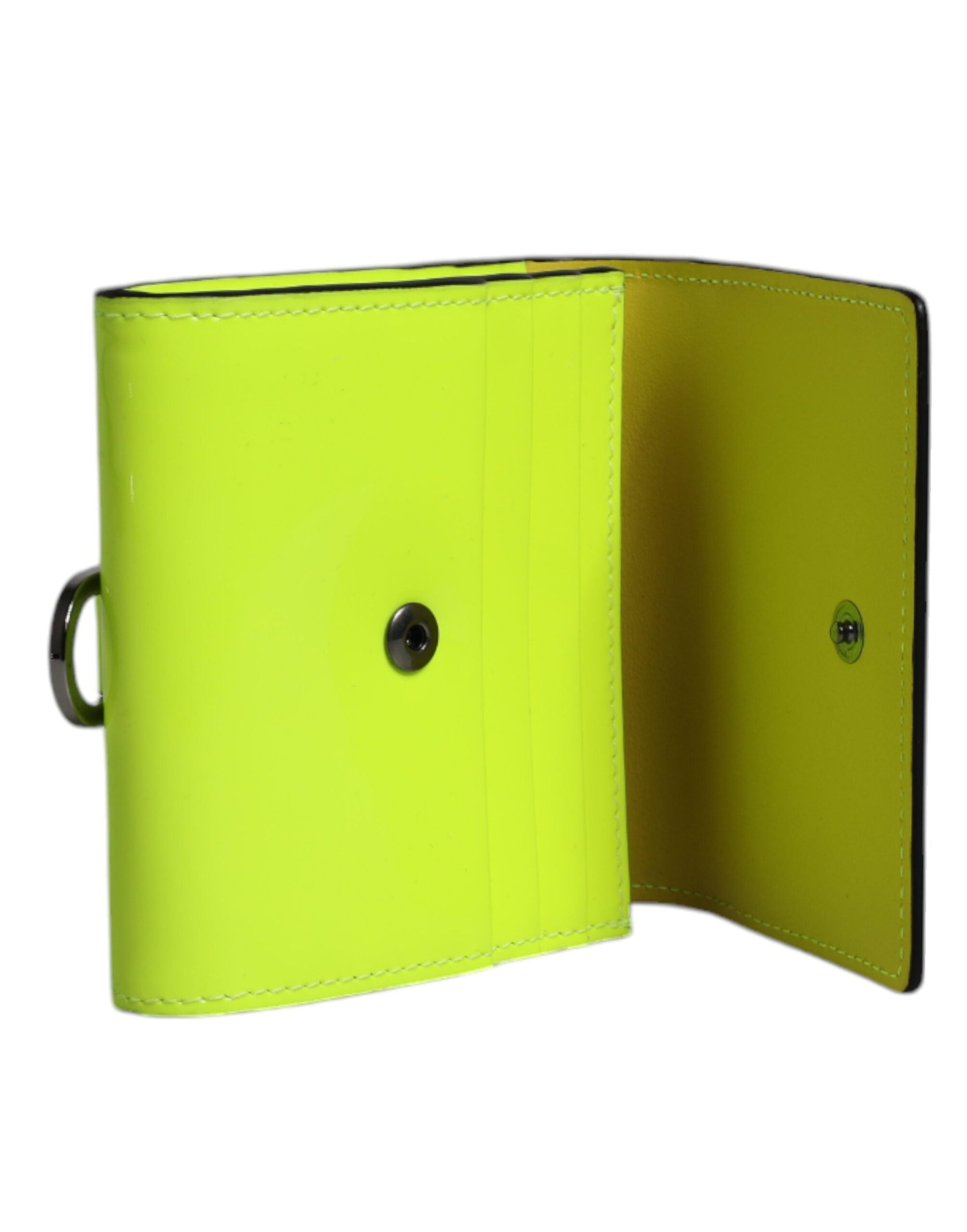 Portefeuille porte-cartes Dolce &amp; Gabbana jaune vert à deux volets avec logo DG et sangle de cou