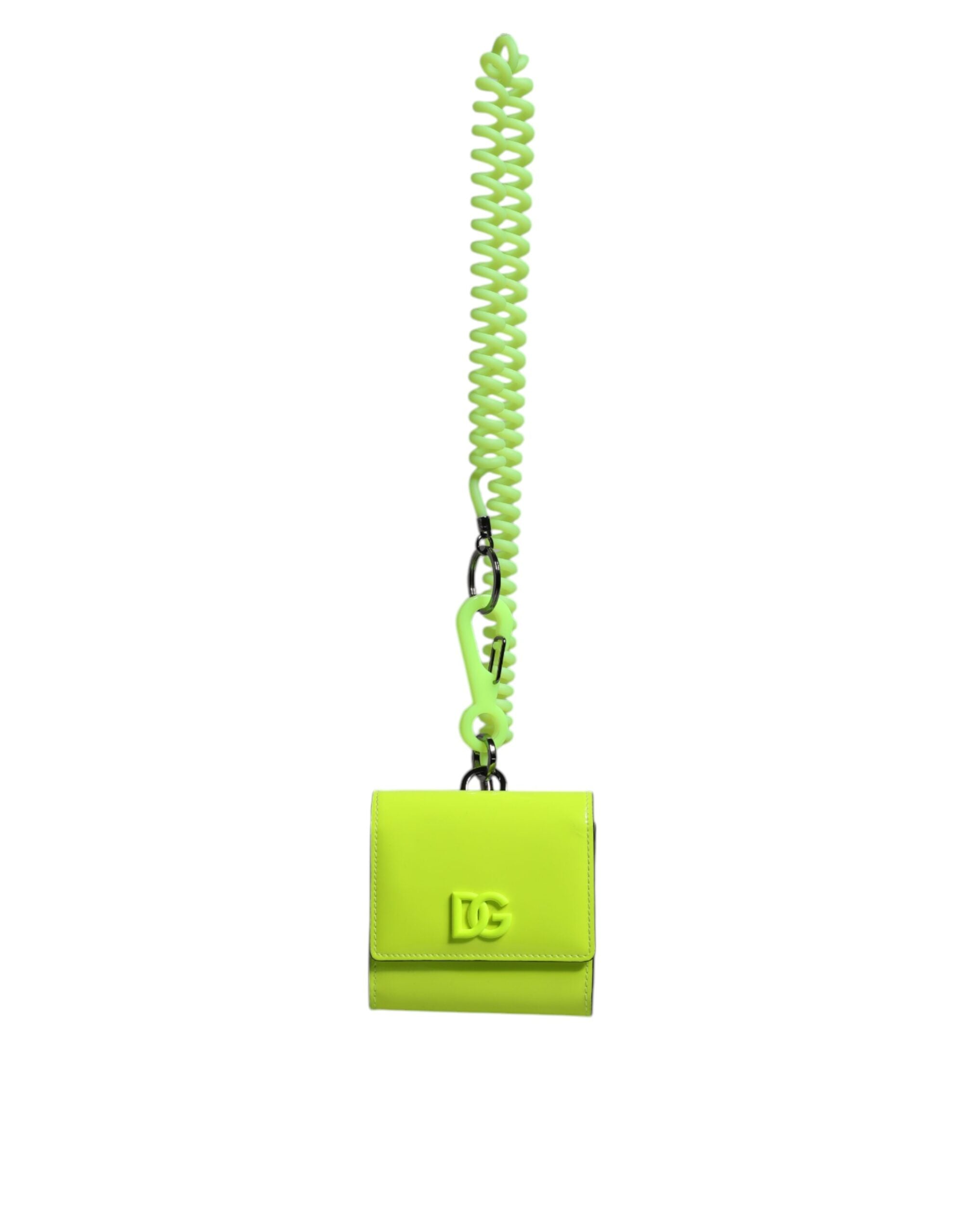 Portefeuille porte-cartes Dolce &amp; Gabbana jaune vert à deux volets avec logo DG et sangle de cou