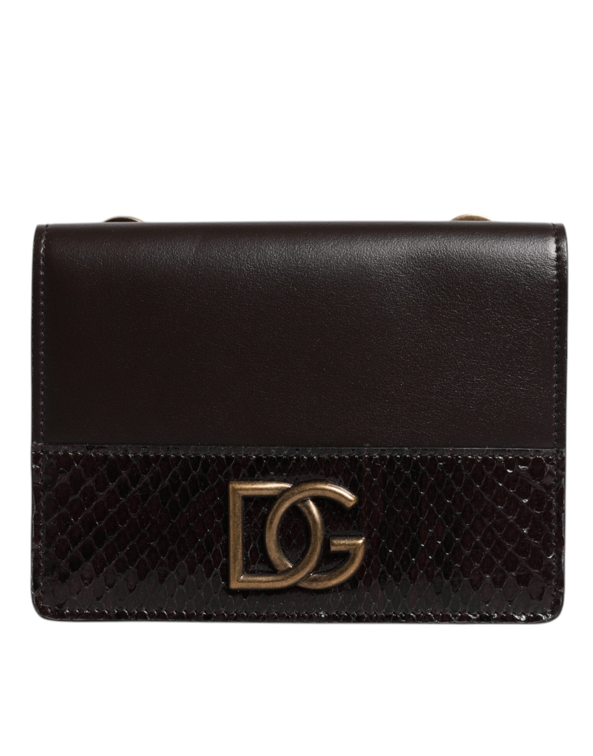 Portefeuille à deux volets en cuir marron Dolce &amp; Gabbana avec logo DG et bandoulière