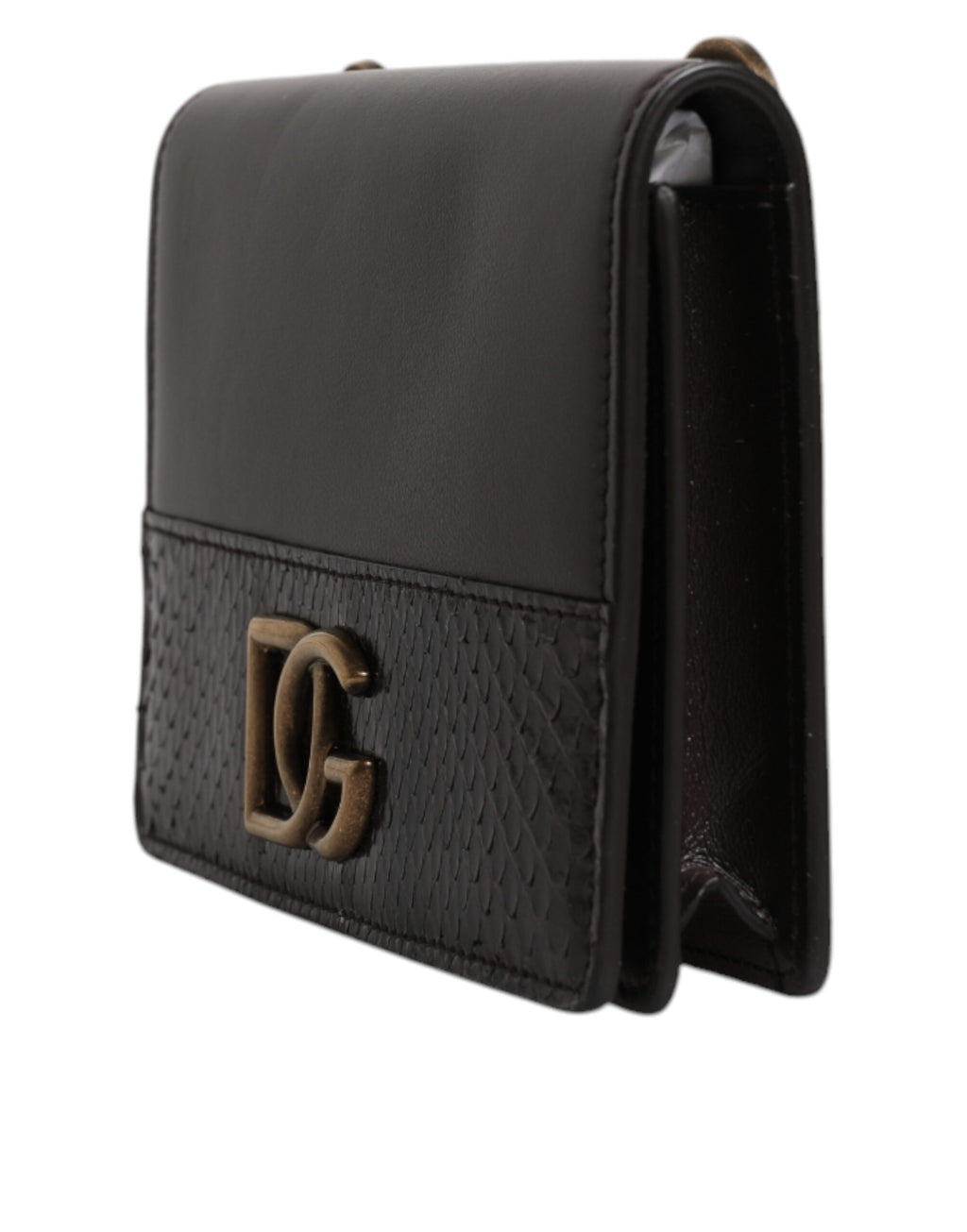 Portefeuille à deux volets en cuir marron Dolce &amp; Gabbana avec logo DG et bandoulière
