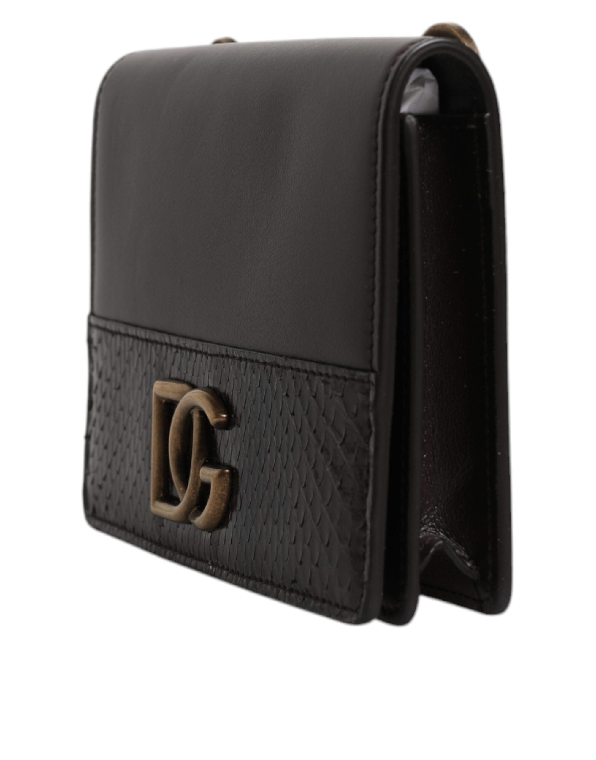 Portefeuille à deux volets en cuir marron Dolce &amp; Gabbana avec logo DG et bandoulière