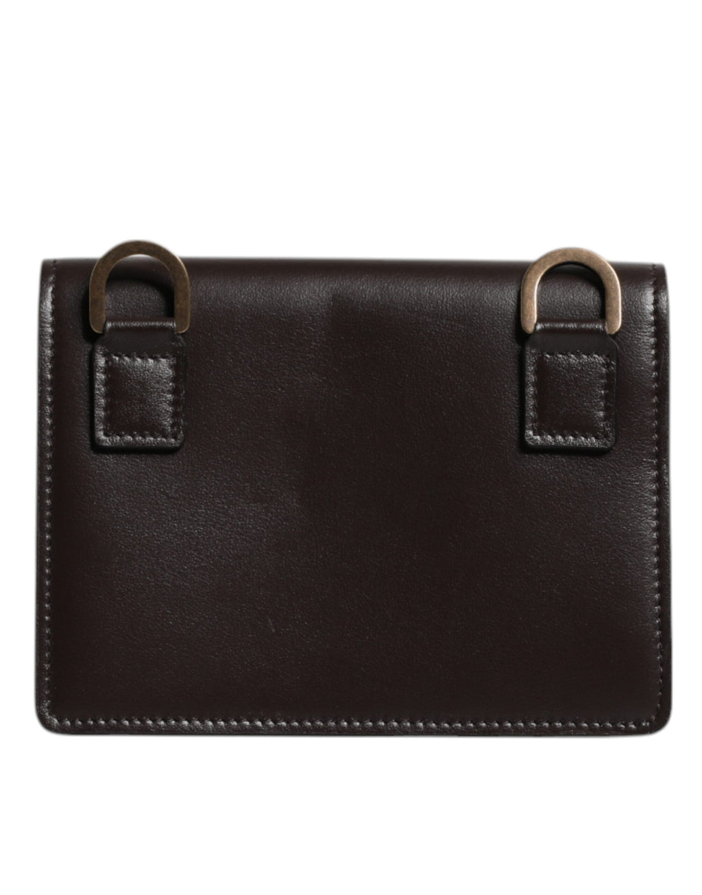 Portefeuille à deux volets en cuir marron Dolce &amp; Gabbana avec logo DG et bandoulière