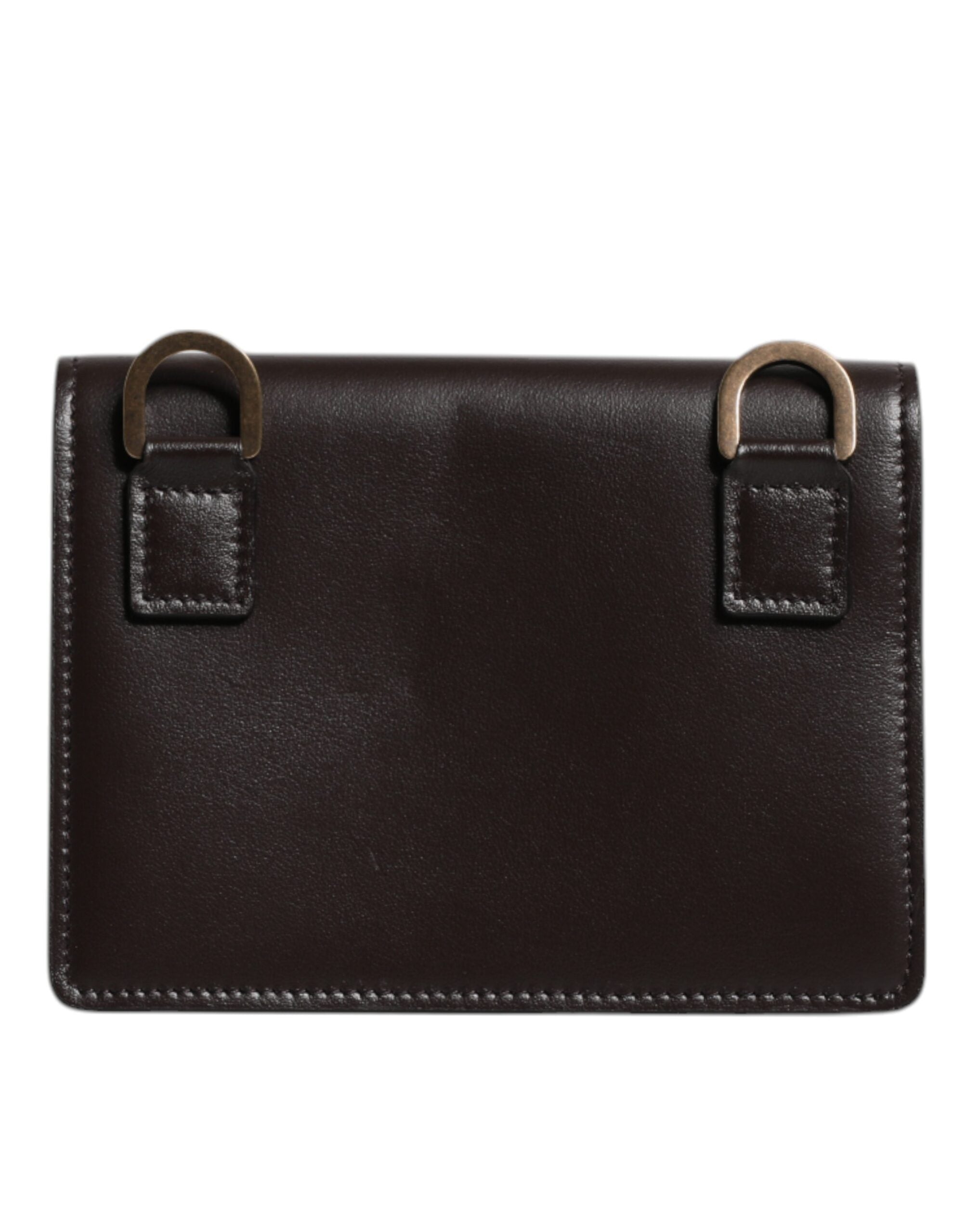Portefeuille à deux volets en cuir marron Dolce &amp; Gabbana avec logo DG et bandoulière