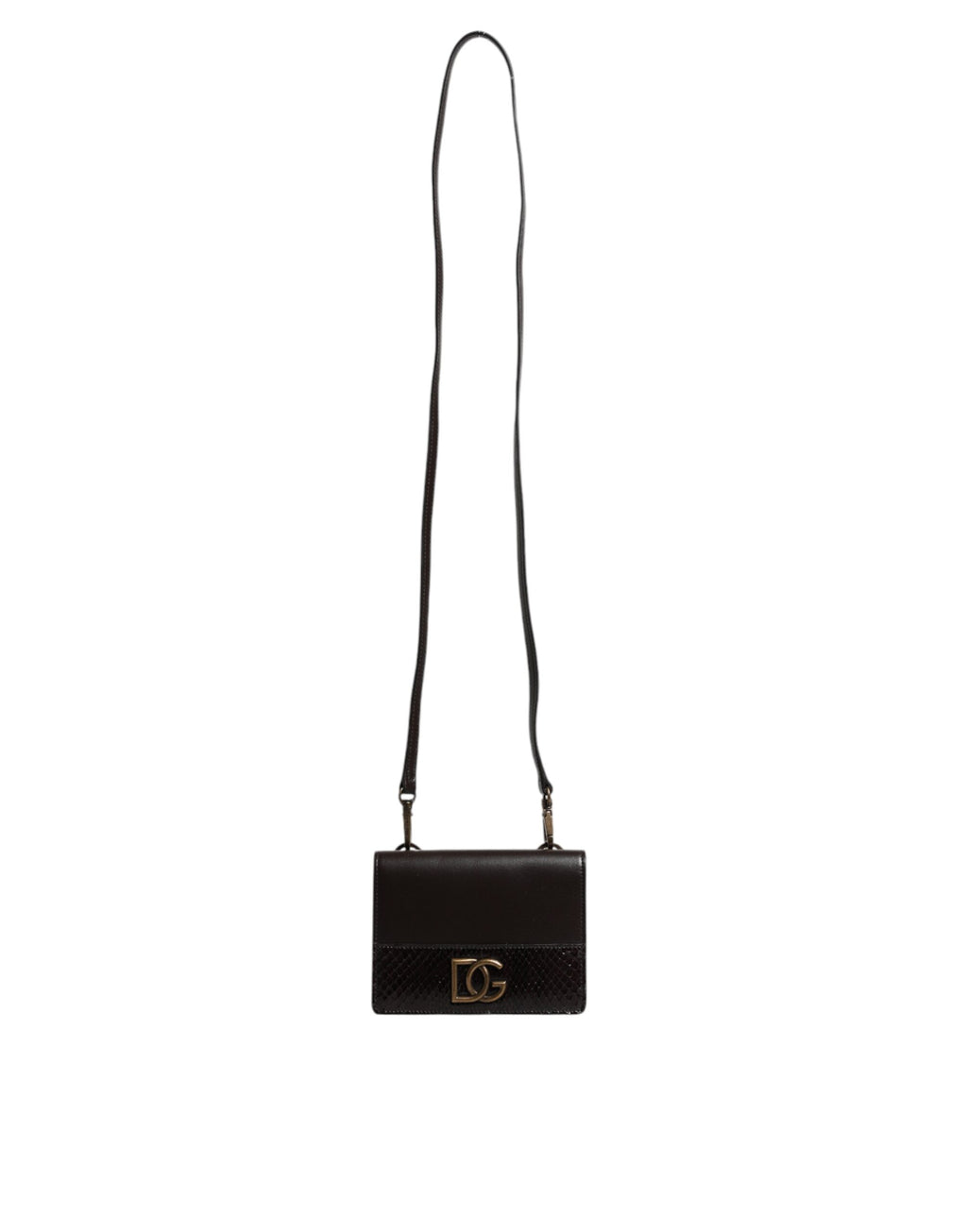Portefeuille à deux volets en cuir marron Dolce &amp; Gabbana avec logo DG et bandoulière