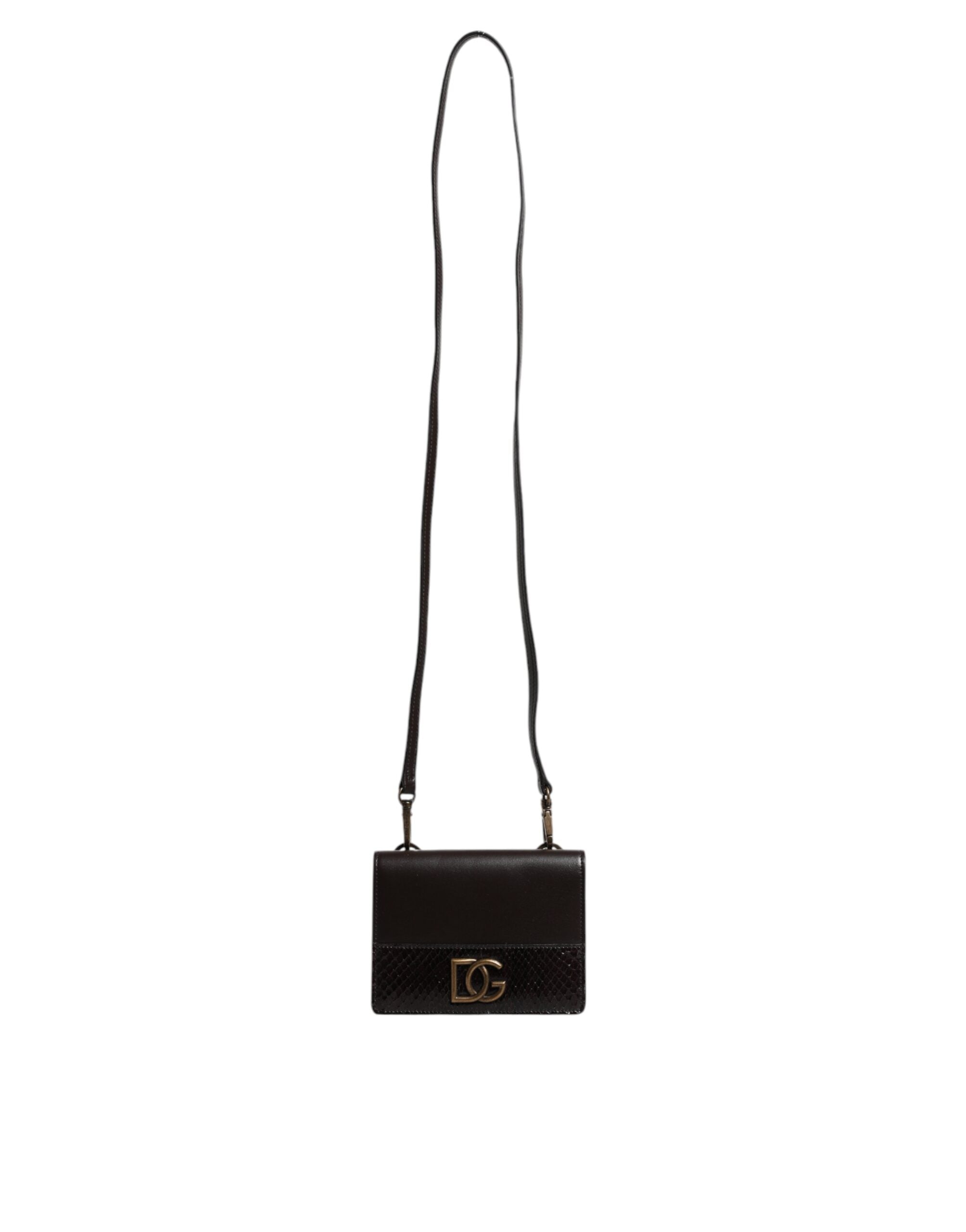 Portefeuille à deux volets en cuir marron Dolce &amp; Gabbana avec logo DG et bandoulière