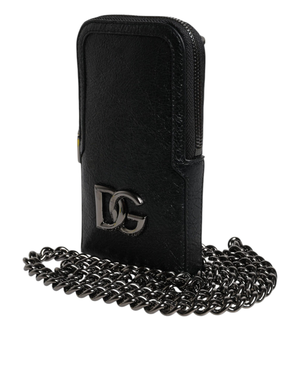 Sac à main en cuir noir Dolce &amp; Gabbana avec bandoulière et chaîne pour téléphone