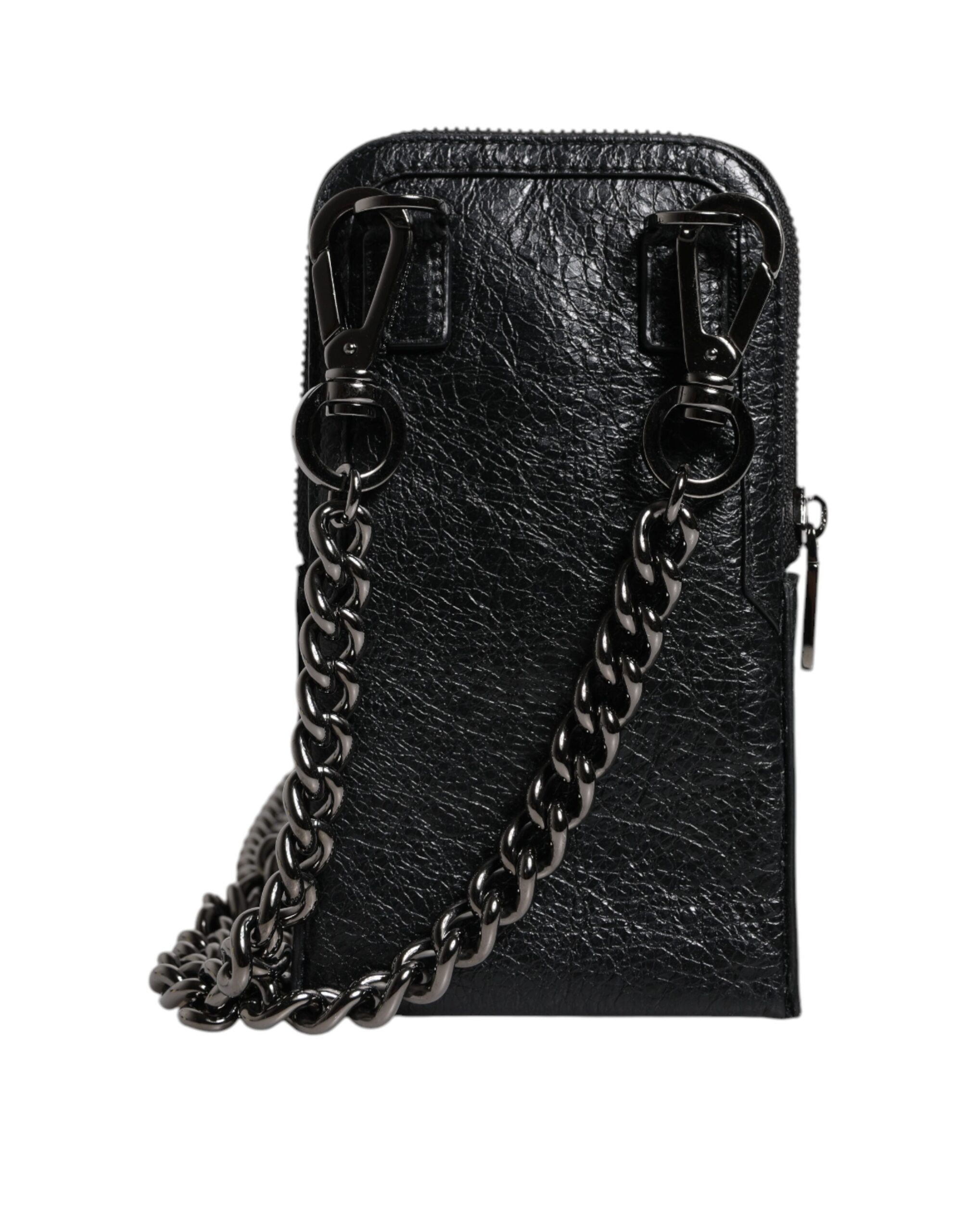 Sac à main en cuir noir Dolce &amp; Gabbana avec bandoulière et chaîne pour téléphone