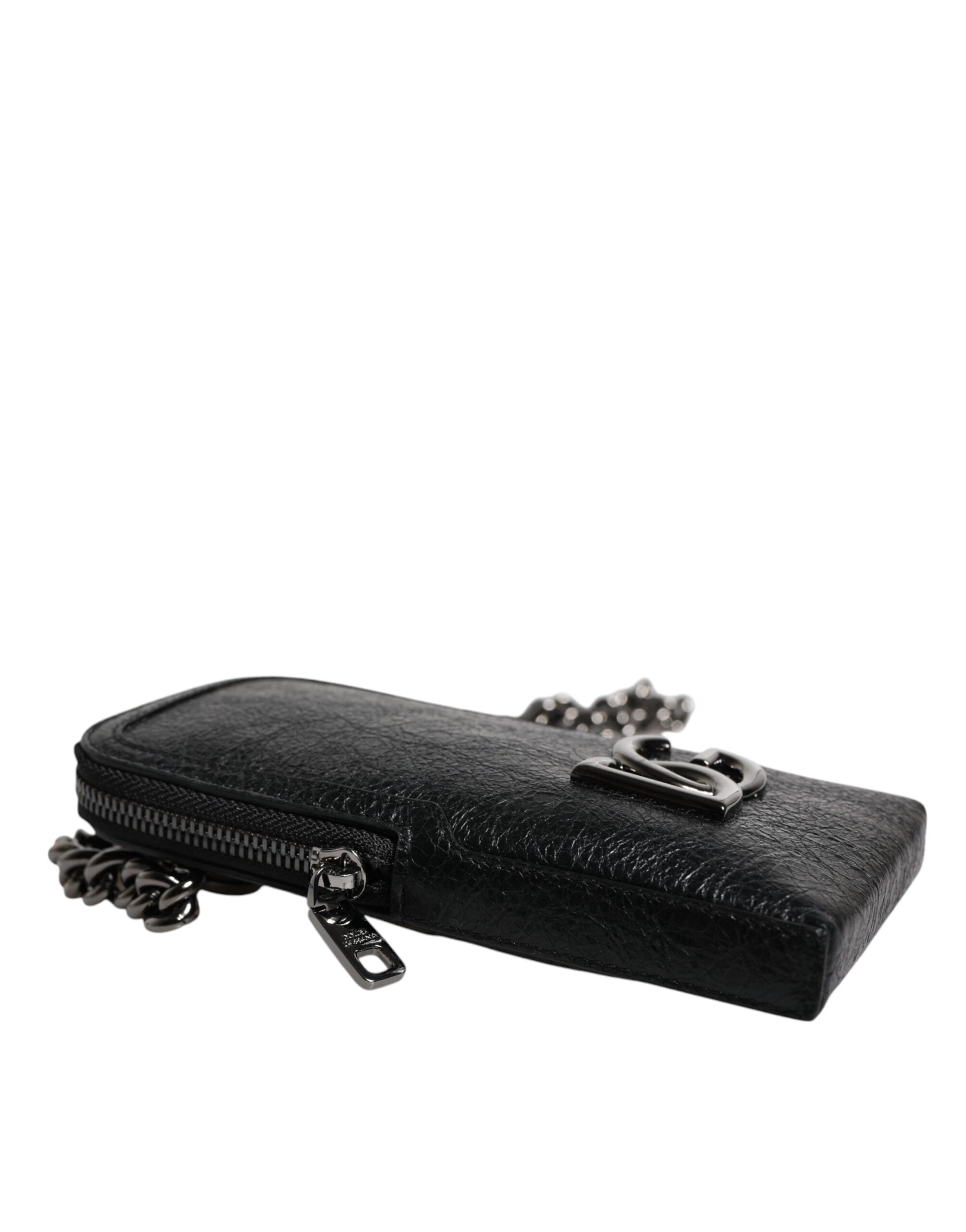 Sac à main en cuir noir Dolce &amp; Gabbana avec bandoulière et chaîne pour téléphone