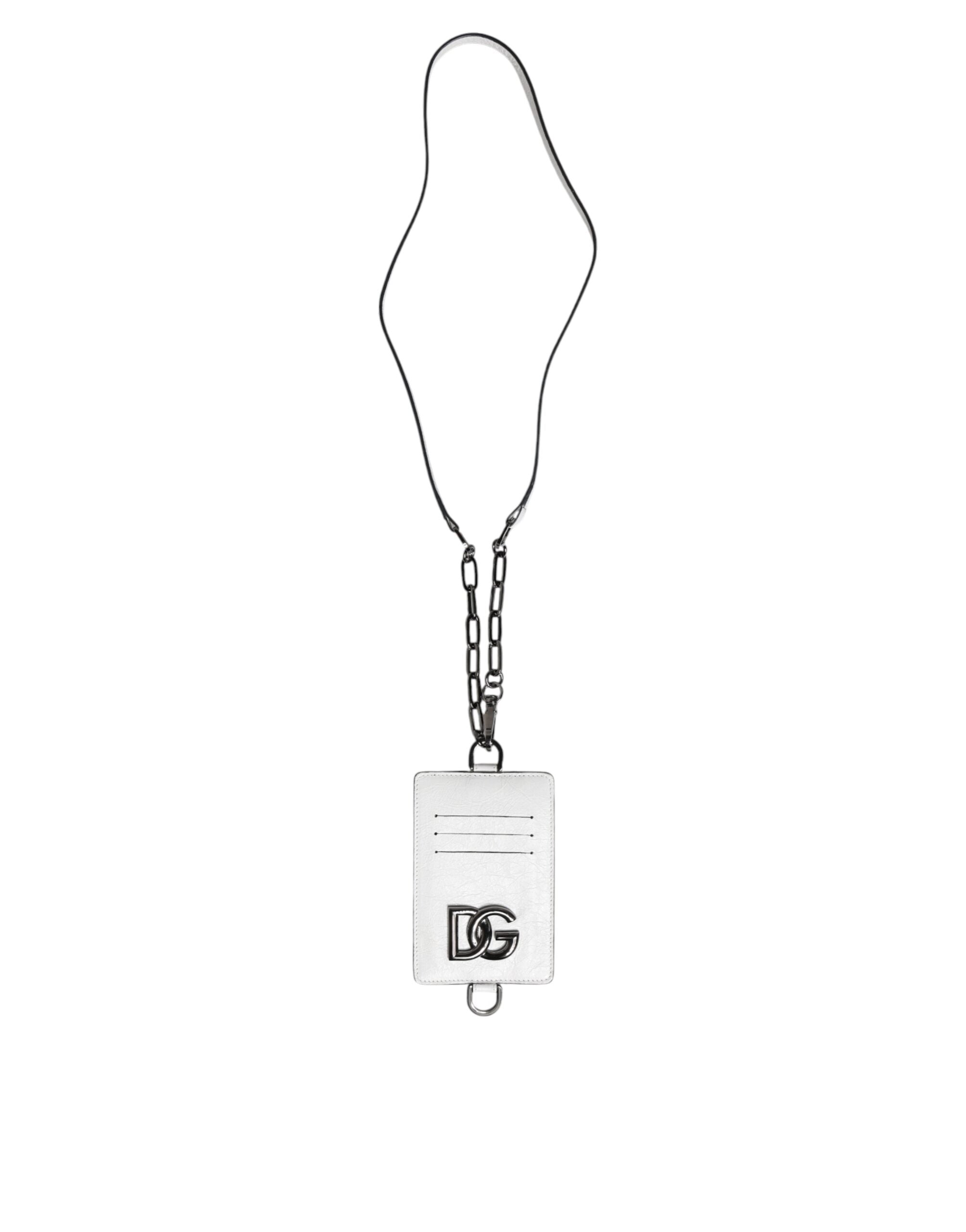 Portefeuille porte-cartes Dolce &amp; Gabbana en cuir de veau blanc avec cordon et logo