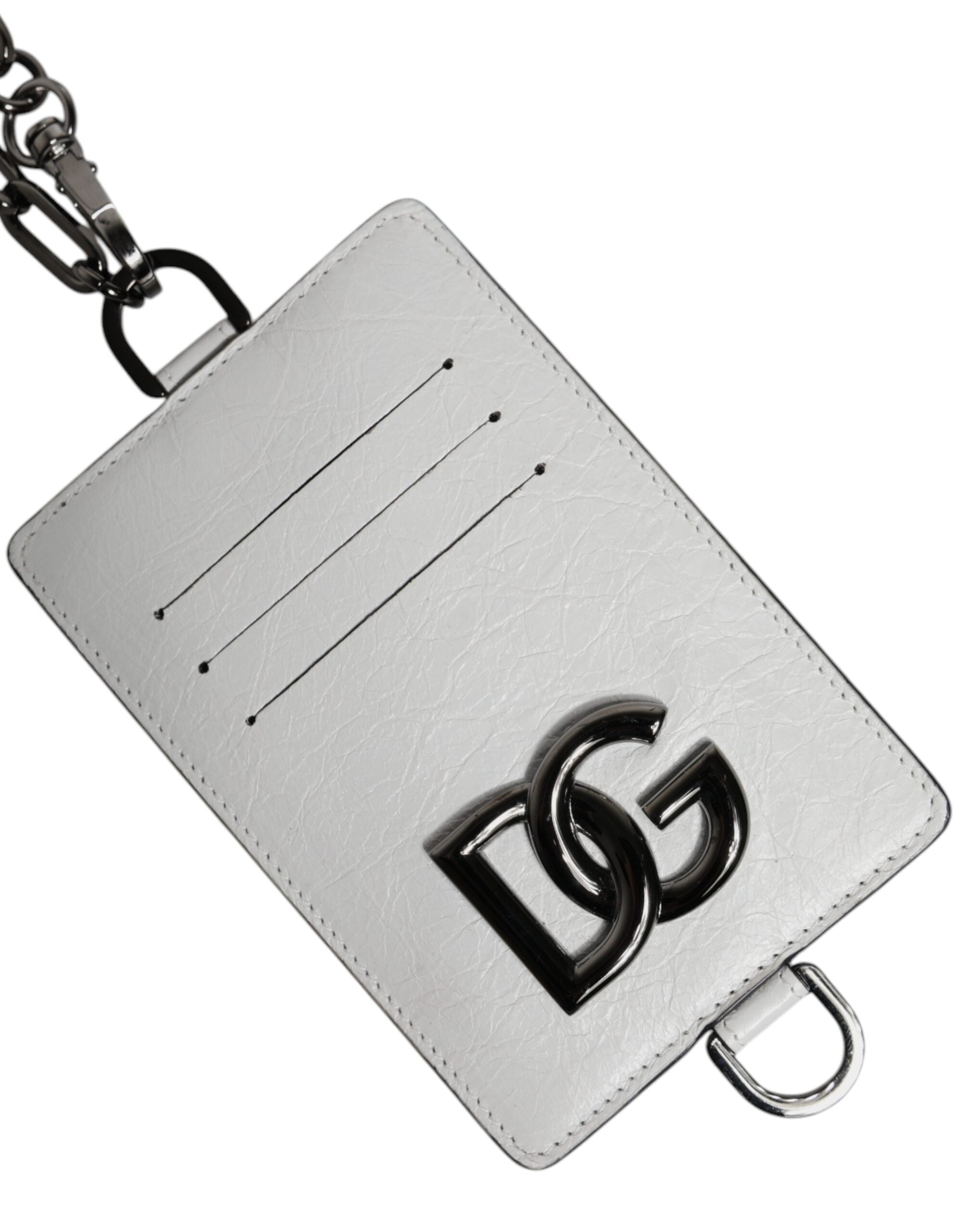 Portefeuille porte-cartes Dolce &amp; Gabbana en cuir de veau blanc avec cordon et logo