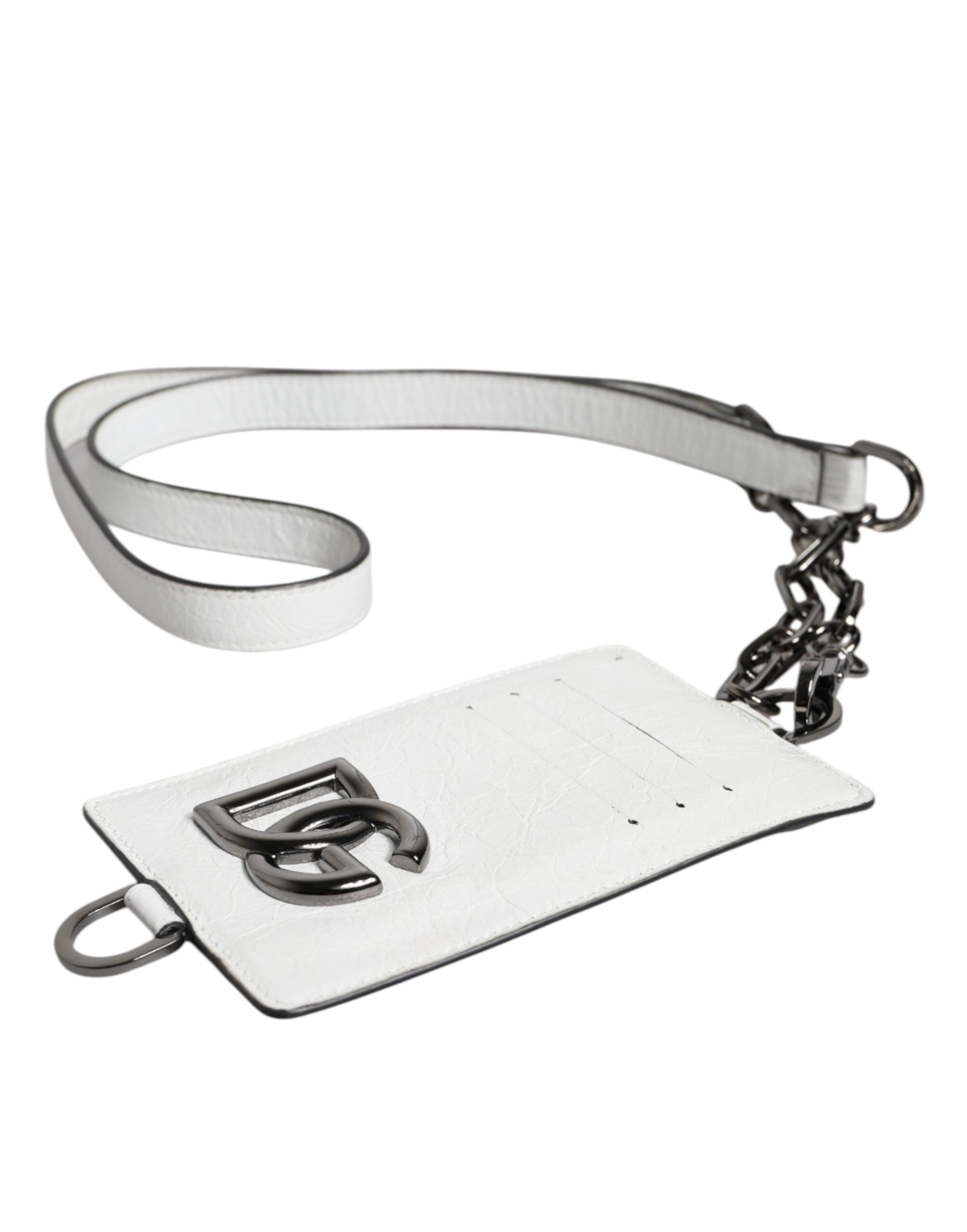 Portefeuille porte-cartes Dolce &amp; Gabbana en cuir de veau blanc avec cordon et logo