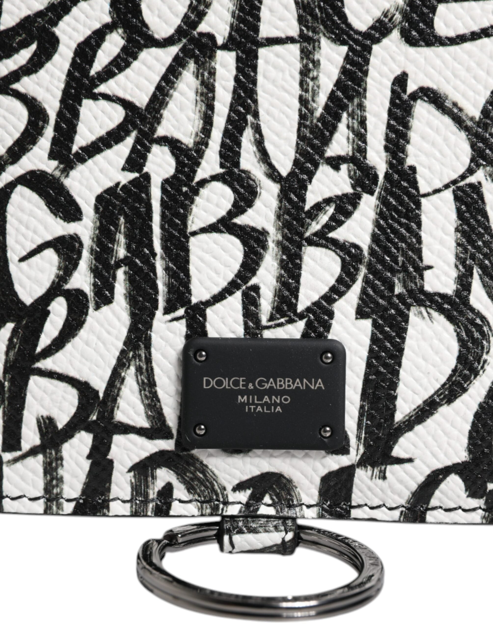 Portefeuille porte-cartes en cuir blanc Dolce &amp; Gabbana avec cordon et logo imprimé