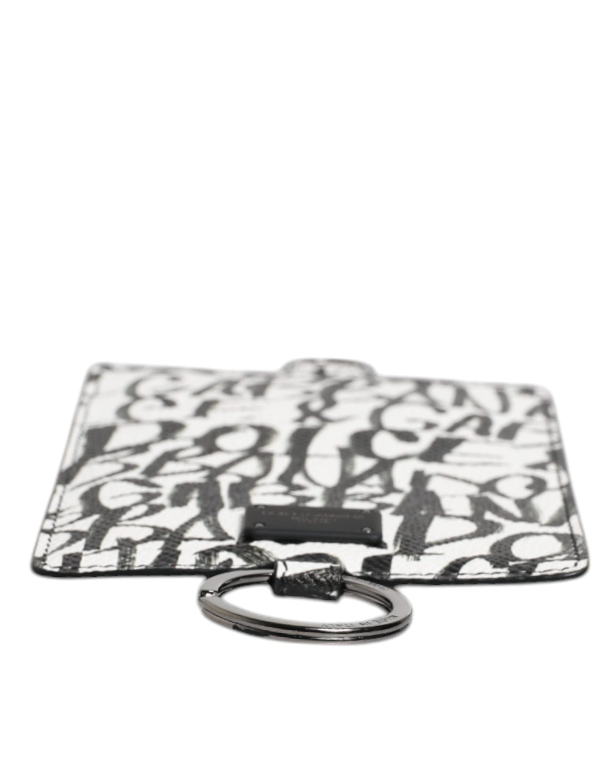 Portefeuille porte-cartes en cuir blanc Dolce &amp; Gabbana avec cordon et logo imprimé
