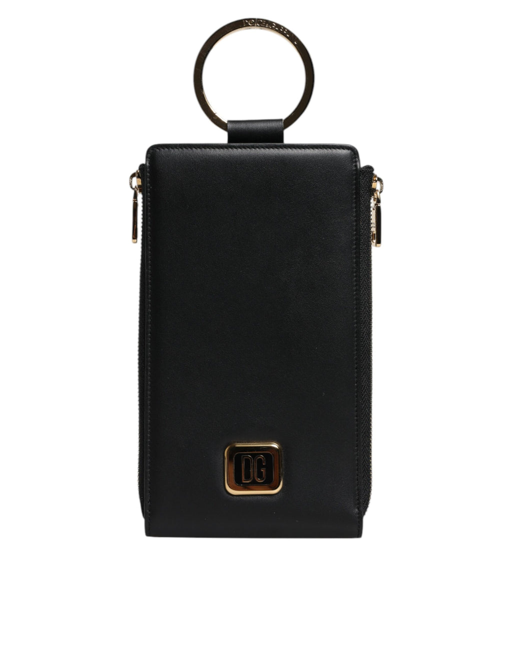 Portefeuille tour de cou en cuir noir Dolce &amp; Gabbana avec plaque logo et porte-cartes