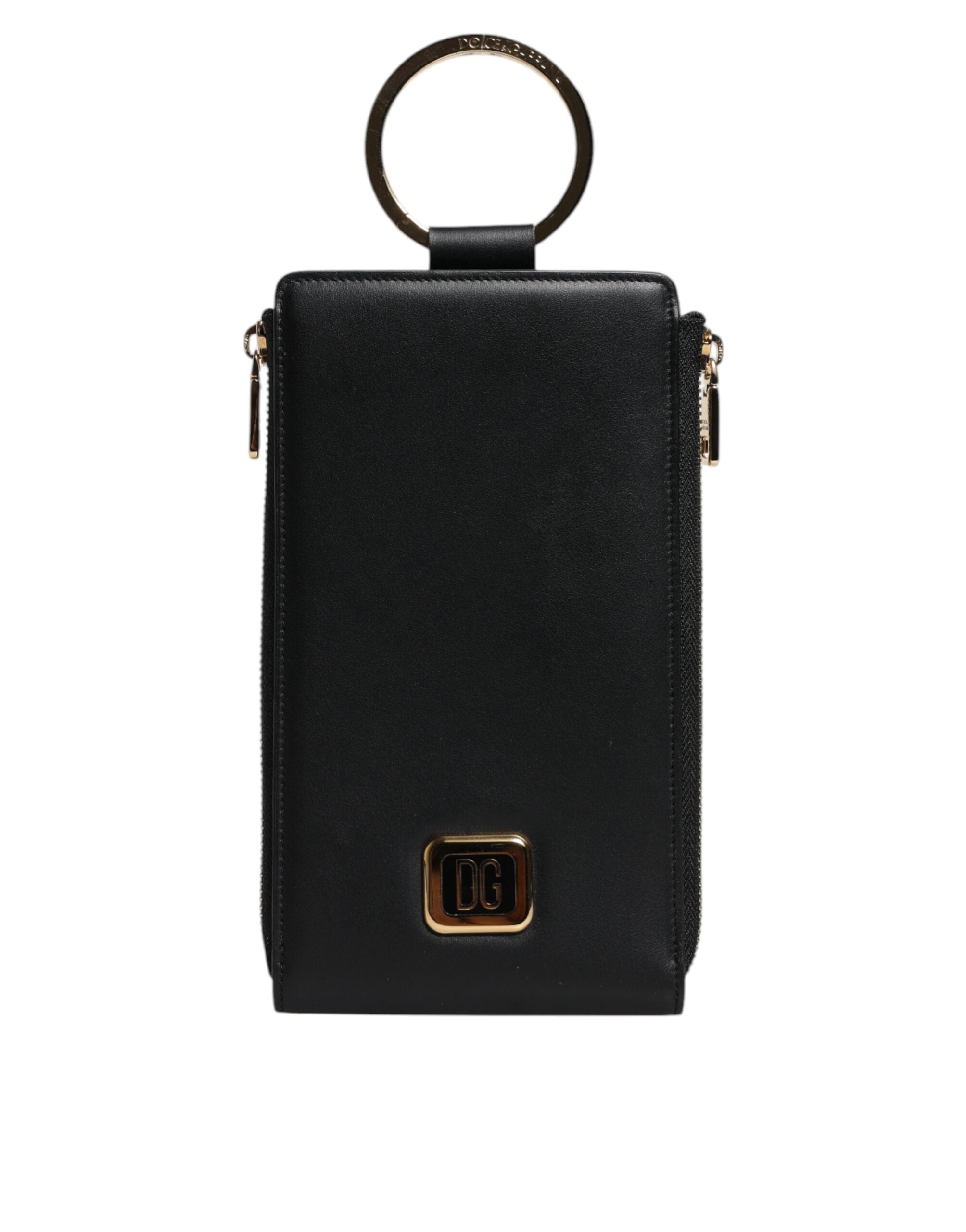 Portefeuille tour de cou en cuir noir Dolce &amp; Gabbana avec plaque logo et porte-cartes