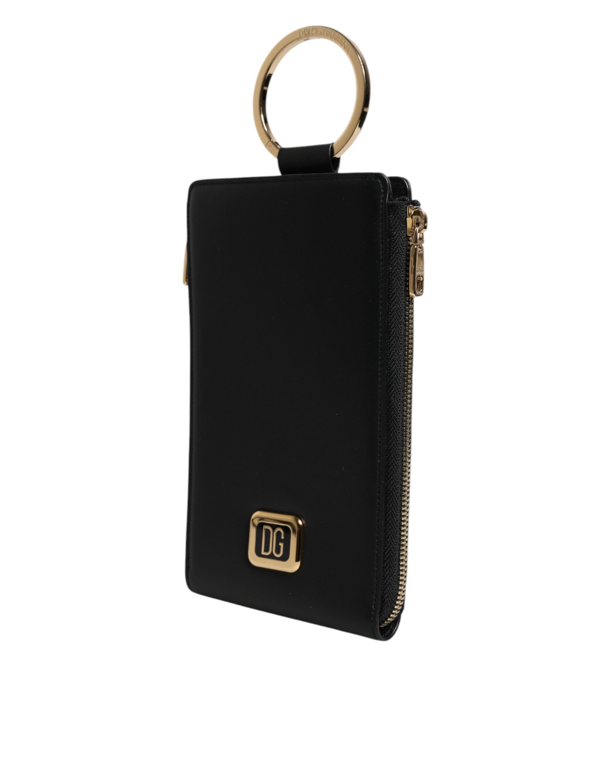 Portefeuille tour de cou en cuir noir Dolce &amp; Gabbana avec plaque logo et porte-cartes