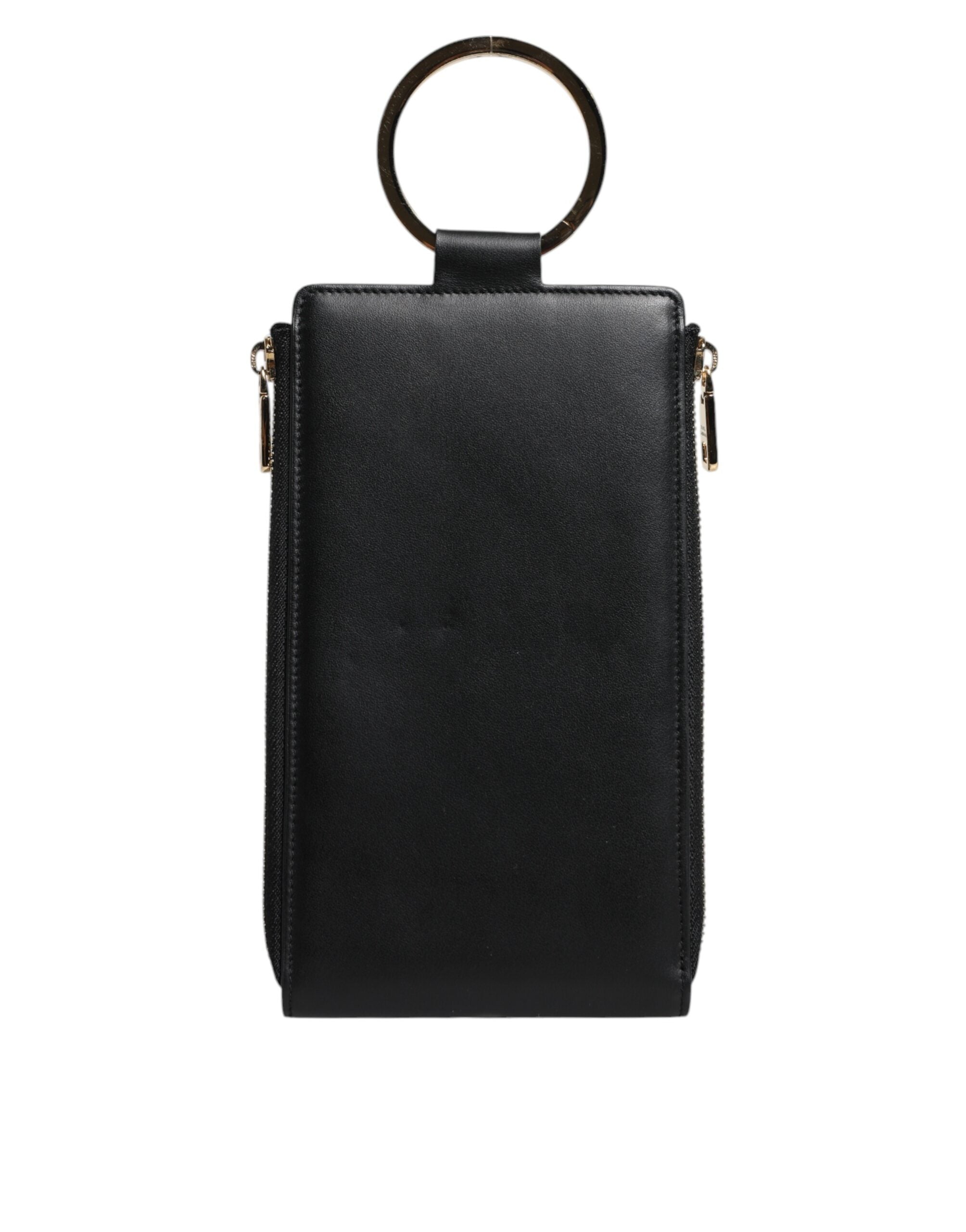 Portefeuille tour de cou en cuir noir Dolce &amp; Gabbana avec plaque logo et porte-cartes