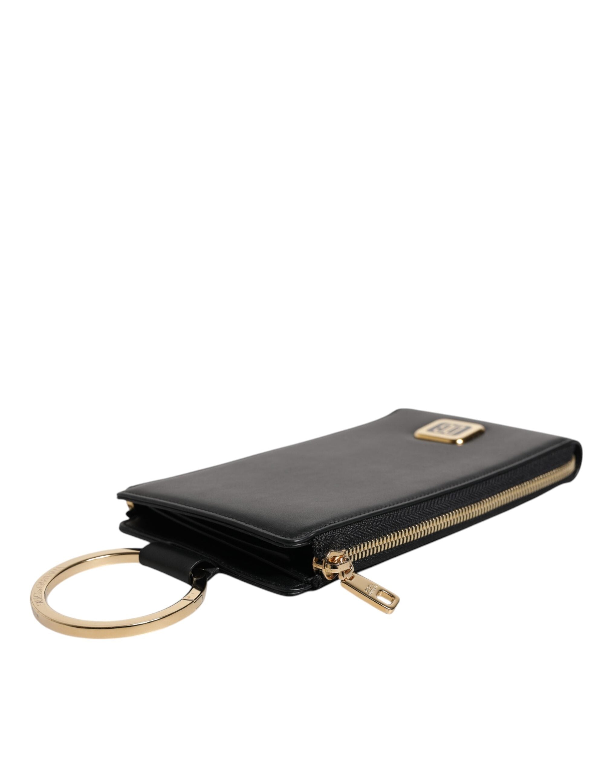 Portefeuille tour de cou en cuir noir Dolce &amp; Gabbana avec plaque logo et porte-cartes