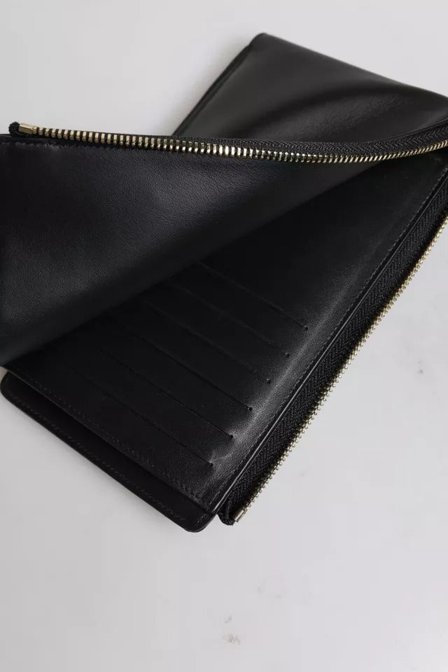 Portefeuille tour de cou en cuir noir Dolce &amp; Gabbana avec plaque logo et porte-cartes