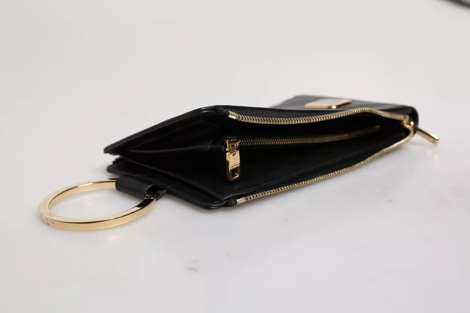 Portefeuille tour de cou en cuir noir Dolce &amp; Gabbana avec plaque logo et porte-cartes