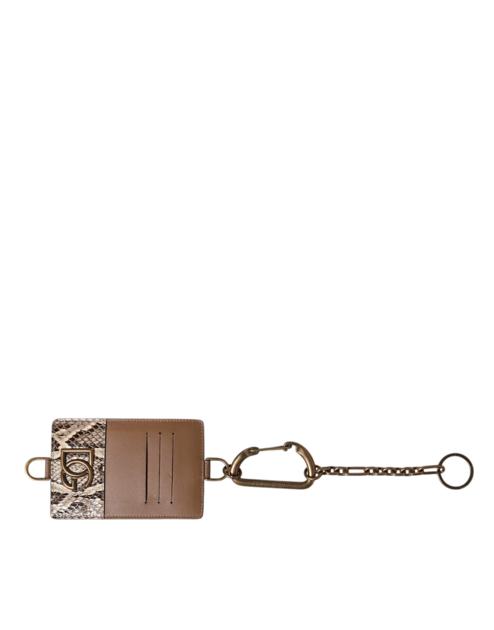 Porte-cartes en cuir exotique marron Dolce &amp; Gabbana avec logo DG