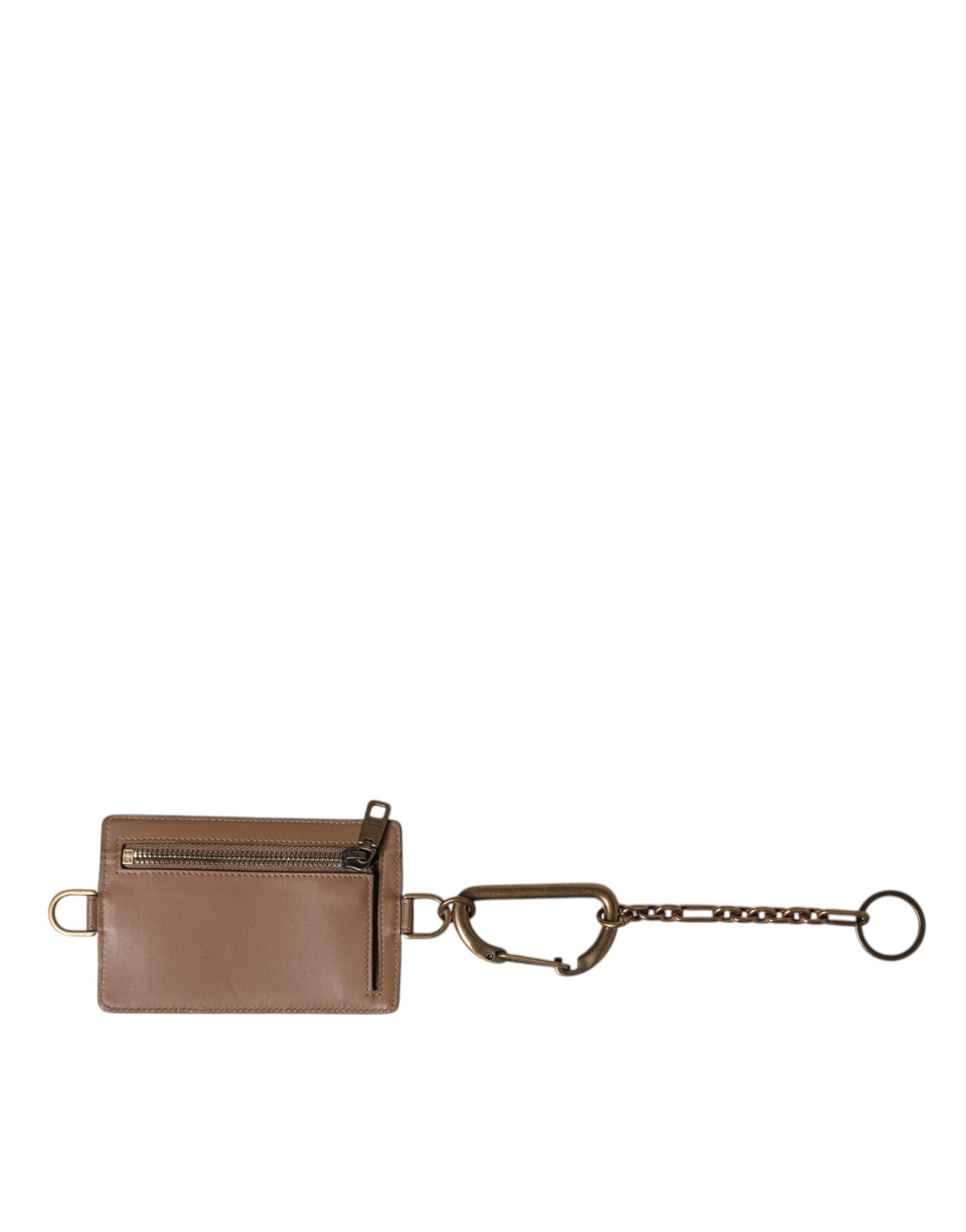 Porte-cartes en cuir exotique marron Dolce &amp; Gabbana avec logo DG