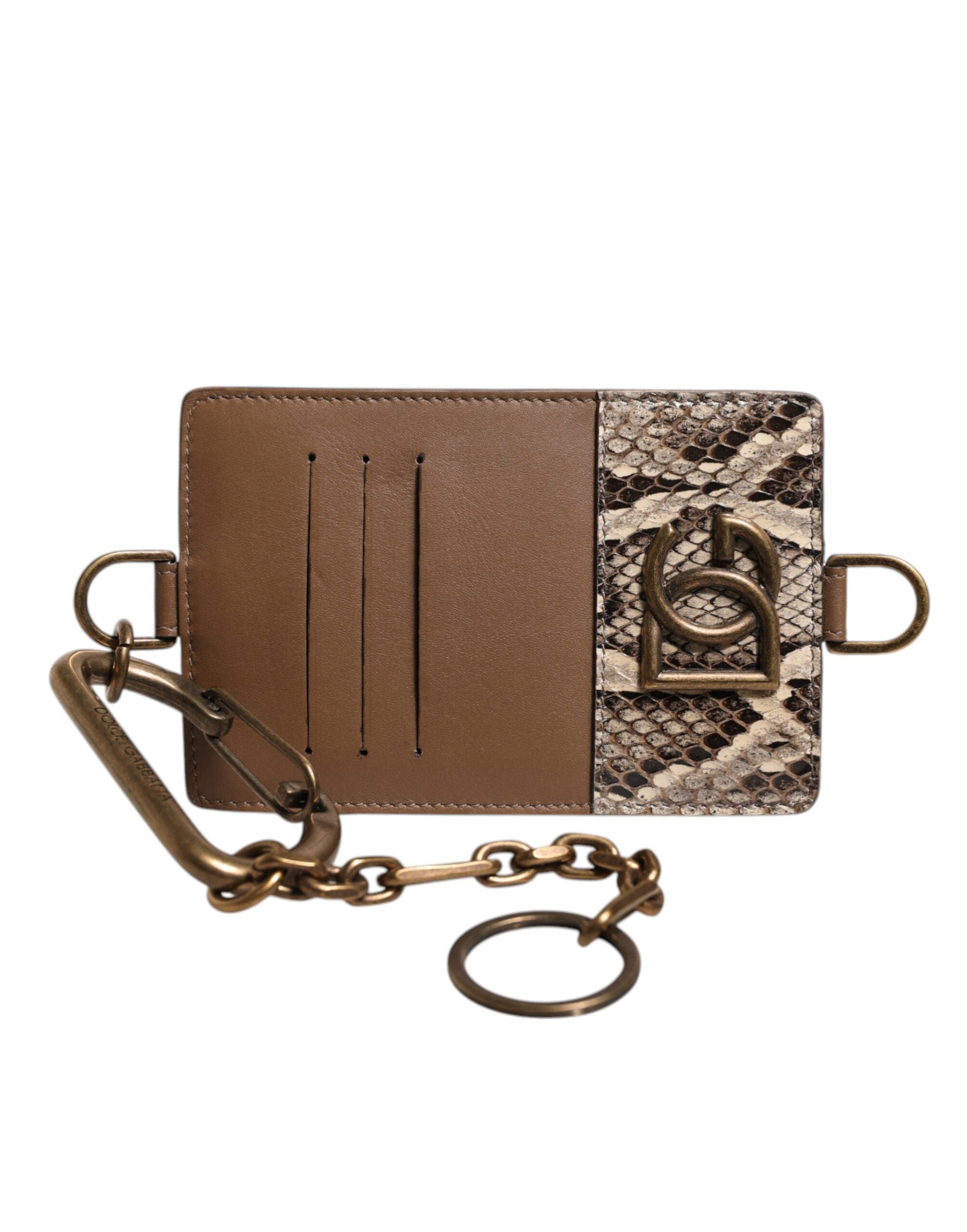 Porte-cartes en cuir exotique marron Dolce &amp; Gabbana avec logo DG